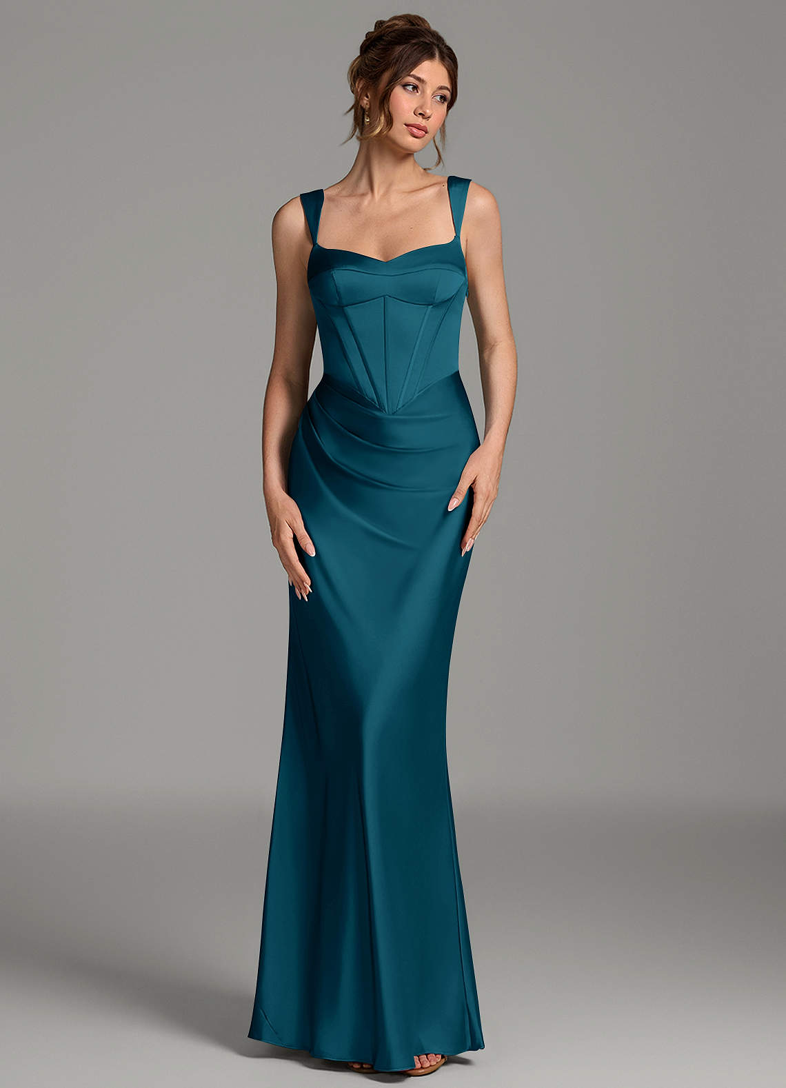 Mela Sheath Sweetheart Stretch Satin Bridesmaid Dress in Ink Blue