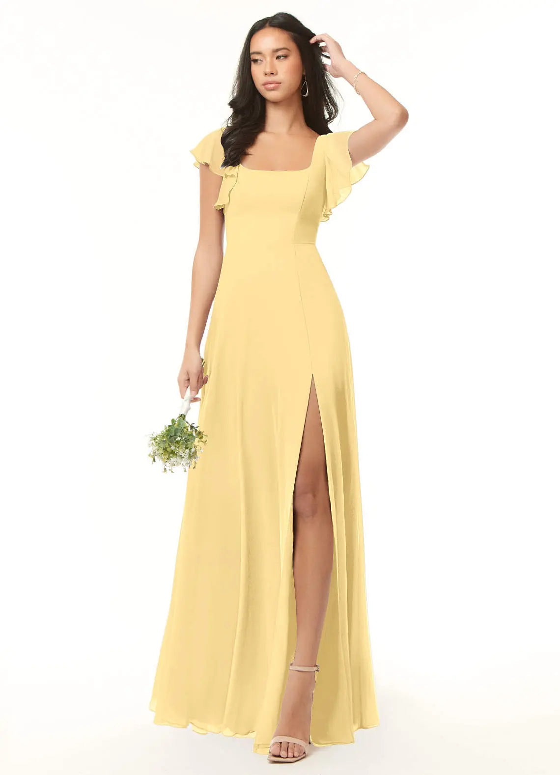 Bondi A-Line Square-Neck Chiffon Bridesmaid Dress in Butter