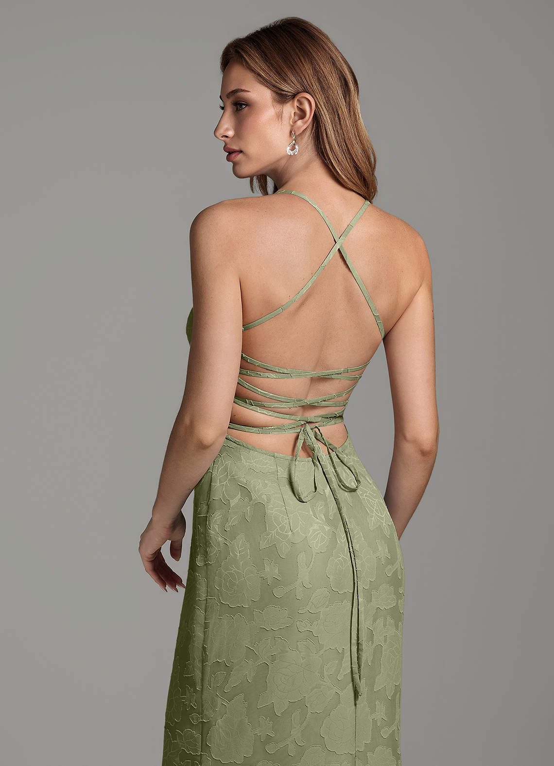 Dara Mermaid Sweetheart Floral Burnout Bridesmaid Dress in Pistachio