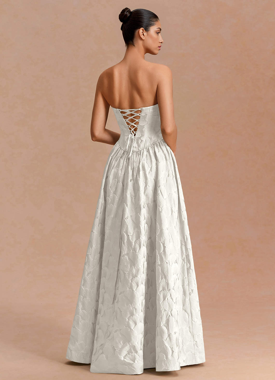 Adelia A-Line Corset Jacquard Evening Dress in French White