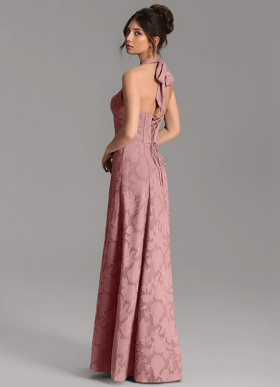 Nia A-Line V-Neck Floral Burnout Bridesmaid Dress in dusty rose