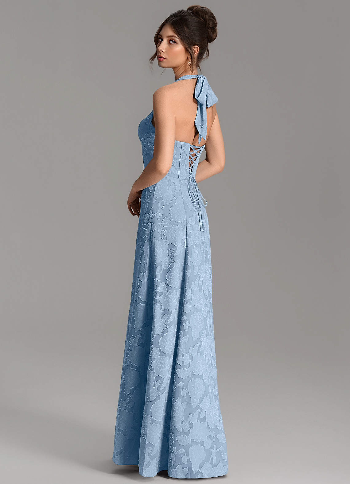 Nia A-Line V-Neck Floral Burnout Bridesmaid Dress in Powder Blue
