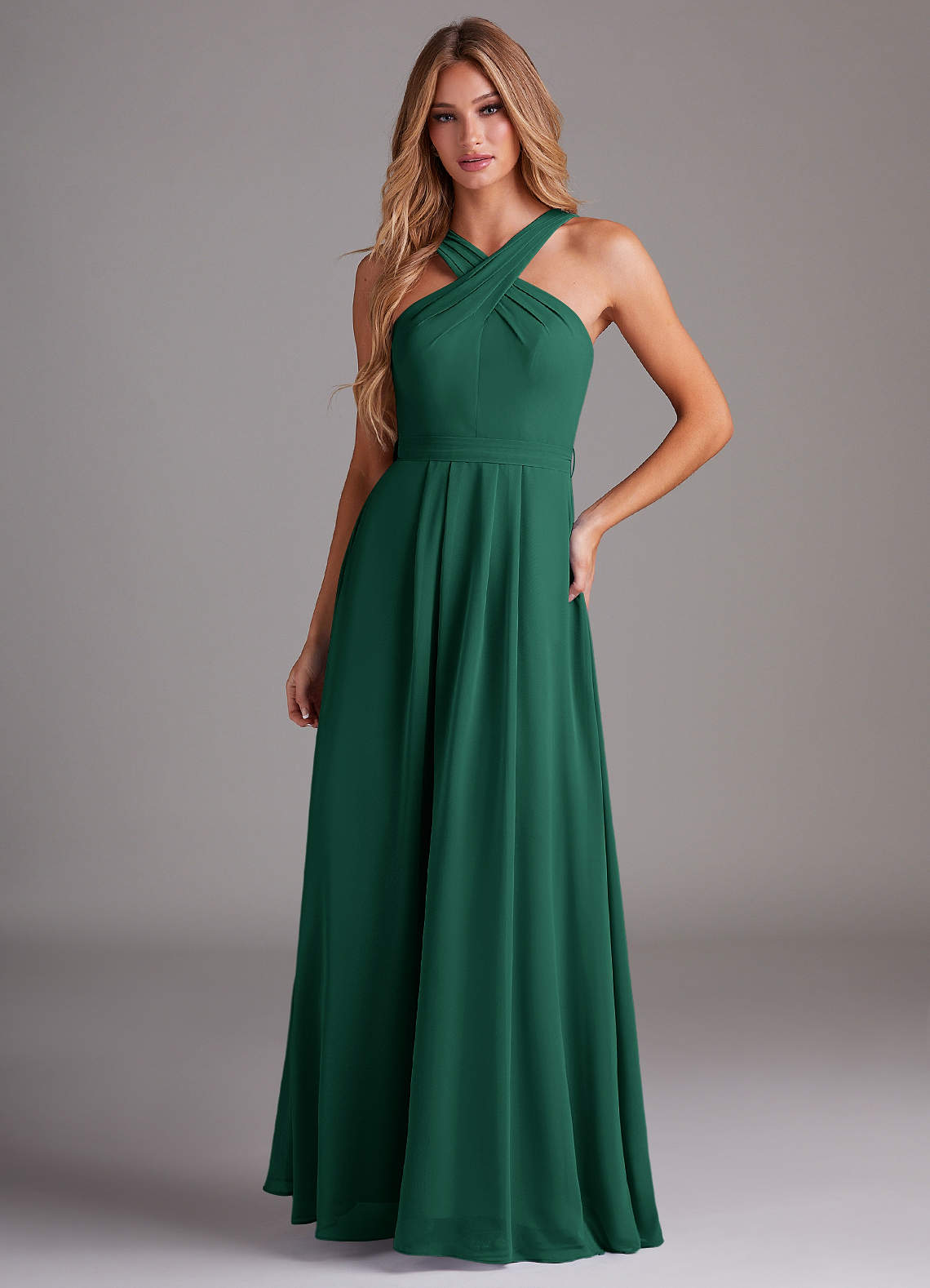 Dixie A-Line Halter Chiffon Bridesmaid Dress in Emerald
