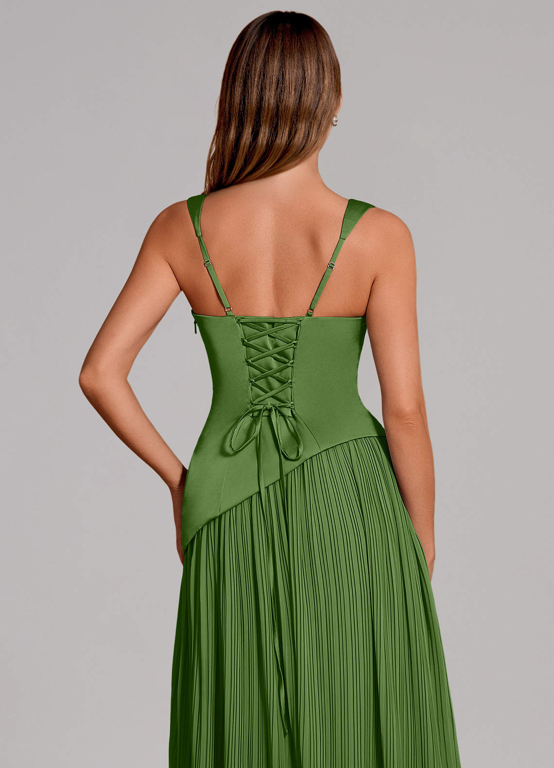 Stephanie A-Line Square-Neck Stretch Satin and Chiffon Bridesmaid Dress in Basil