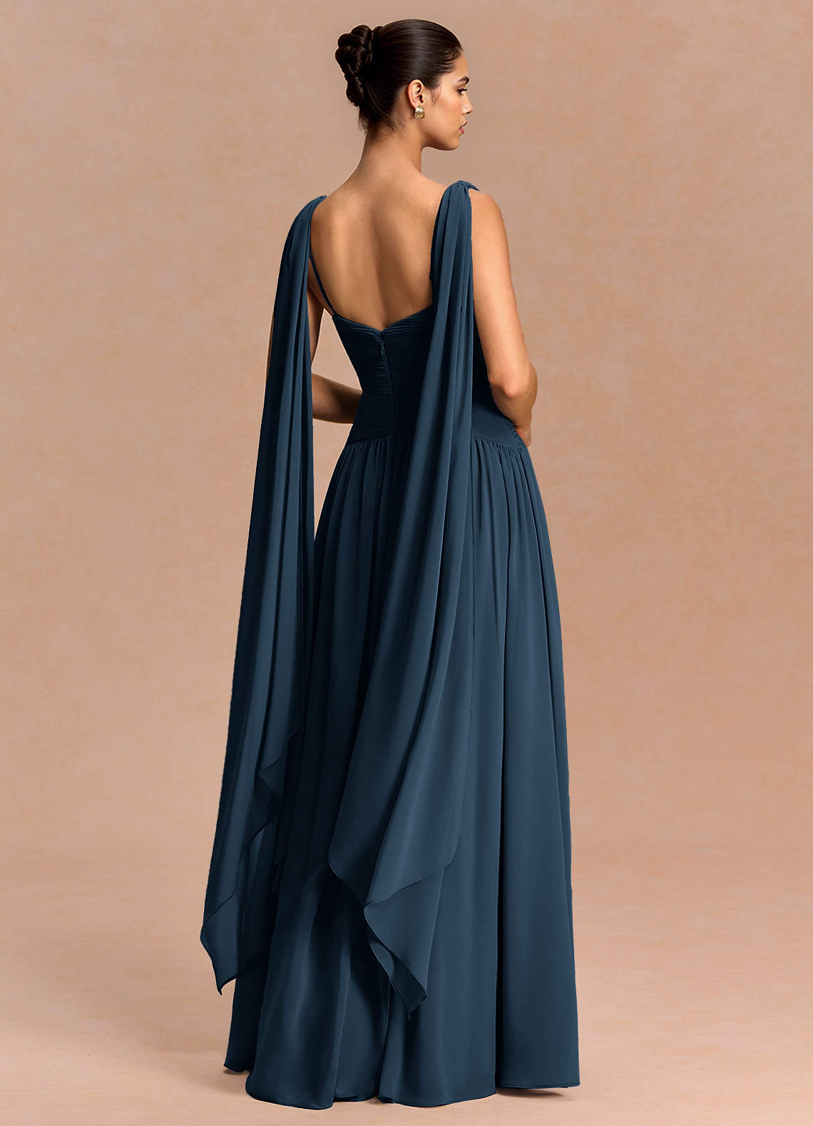 Eluney A-Line V-Neck Chiffon Evening Dress in Navy