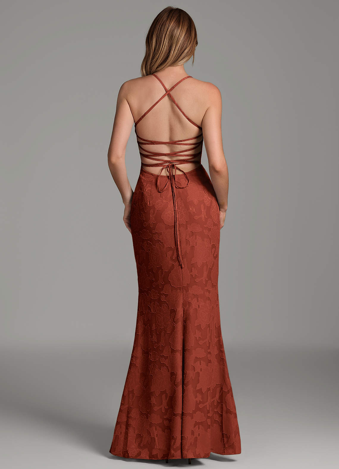 Dara Mermaid Sweetheart Floral Burnout Bridesmaid Dress in Terracotta
