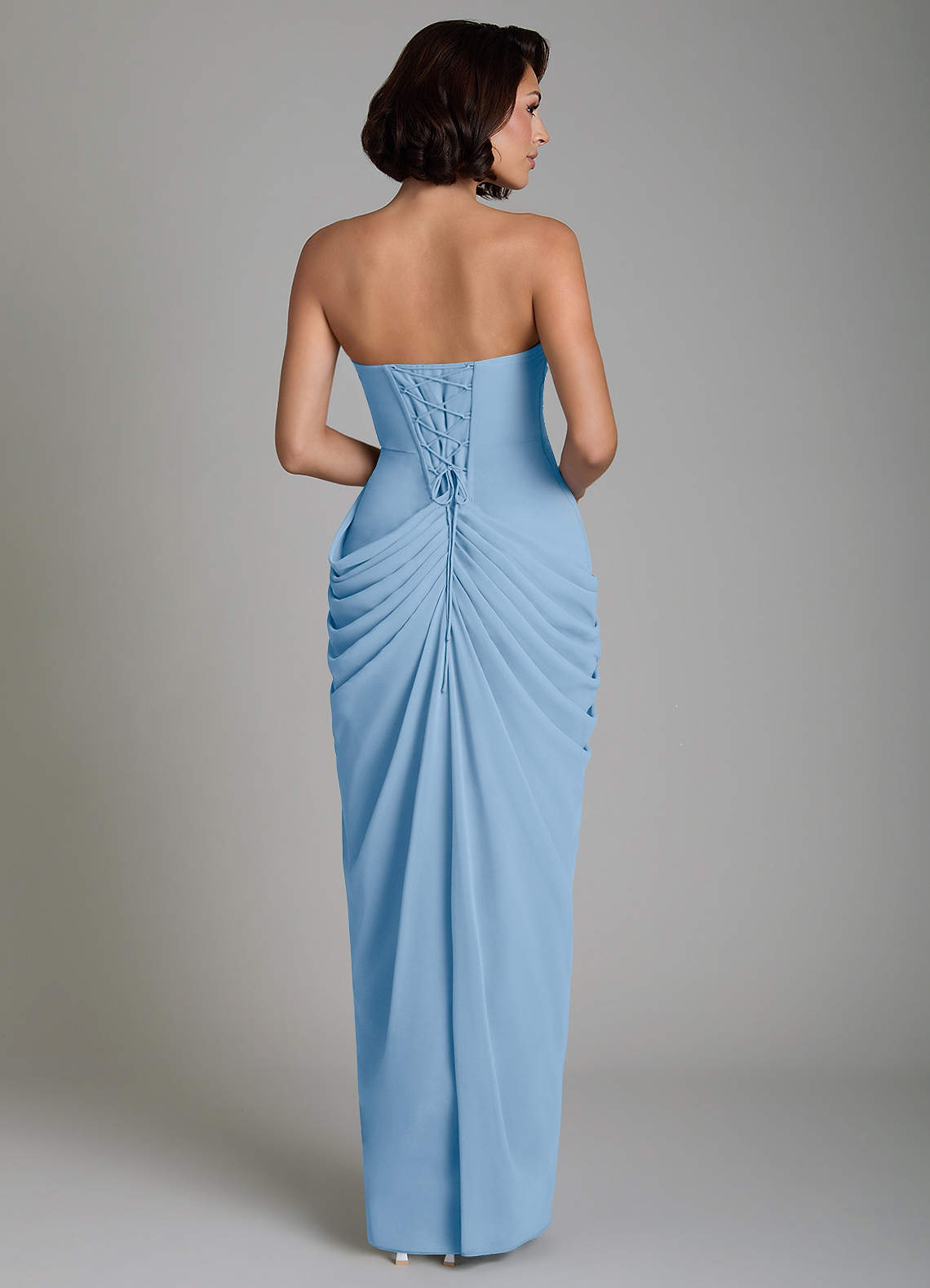 Nyra Sheath Strapless Chiffon Bridesmaid Dress in Powder Blue
