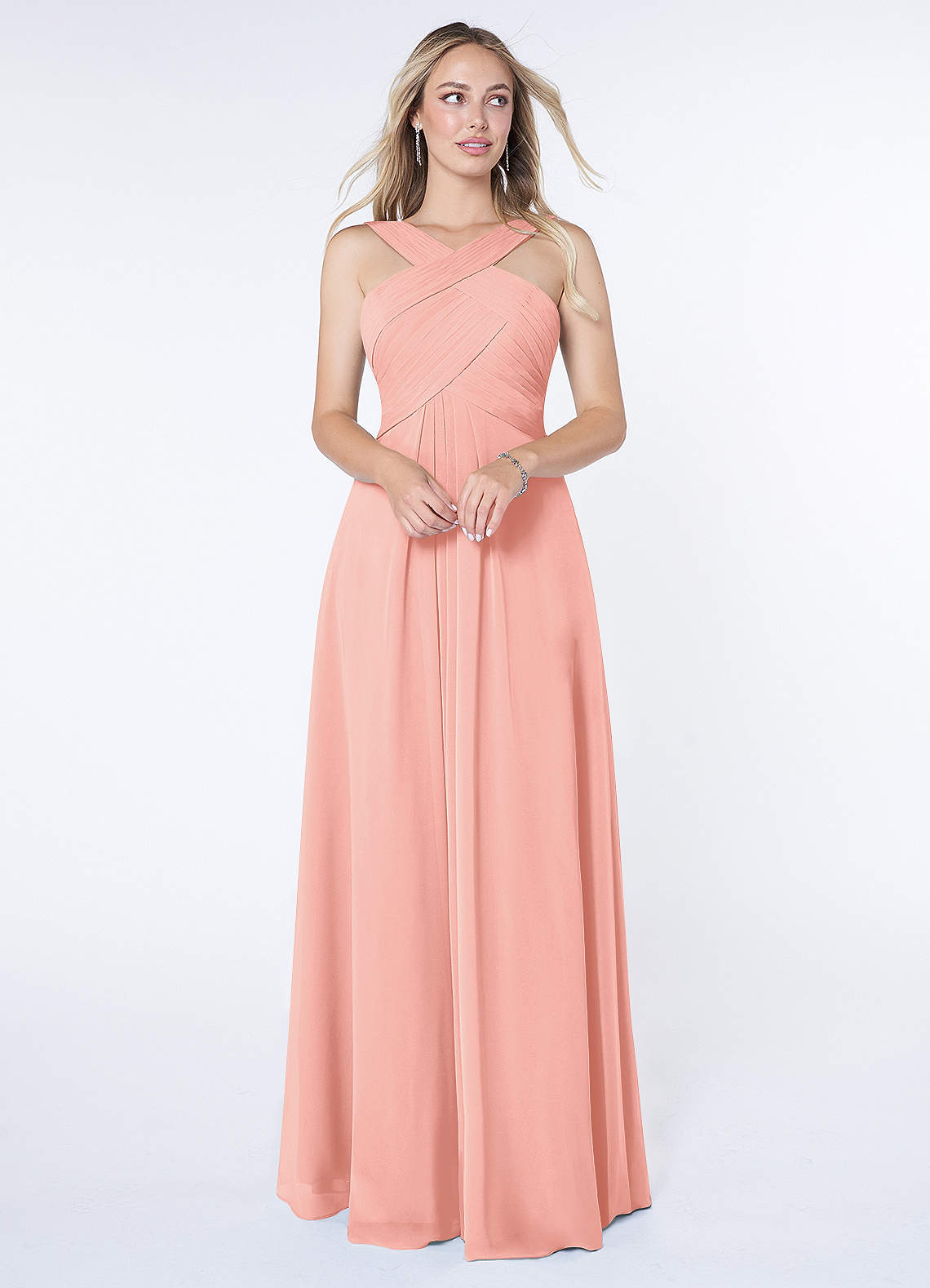 Kaleigh A-Line Halter Chiffon Bridesmaid Dress in Rosette