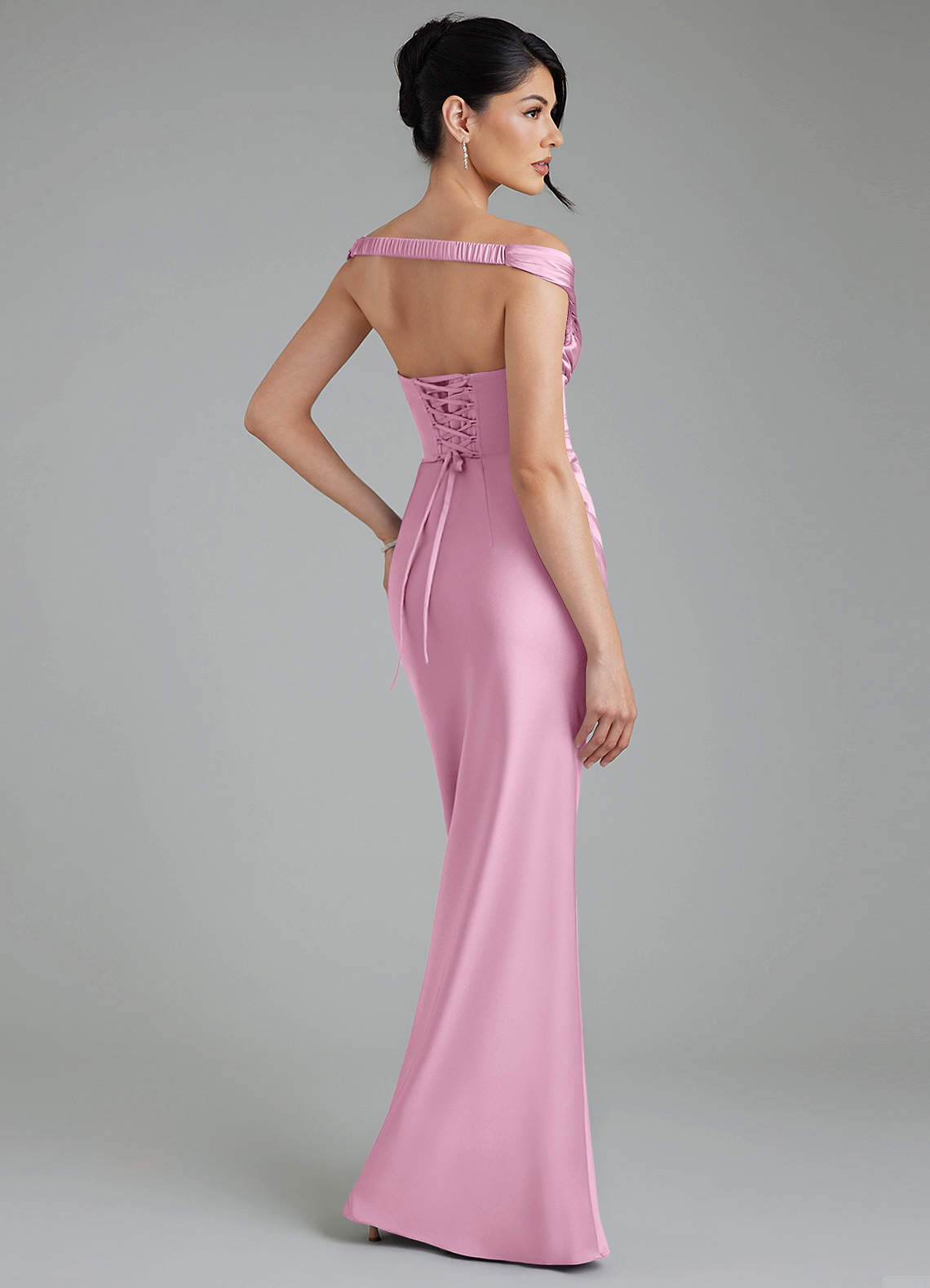 Stella Sheath V-Neck Stretch Satin Bridesmaid Dress in candy pink
