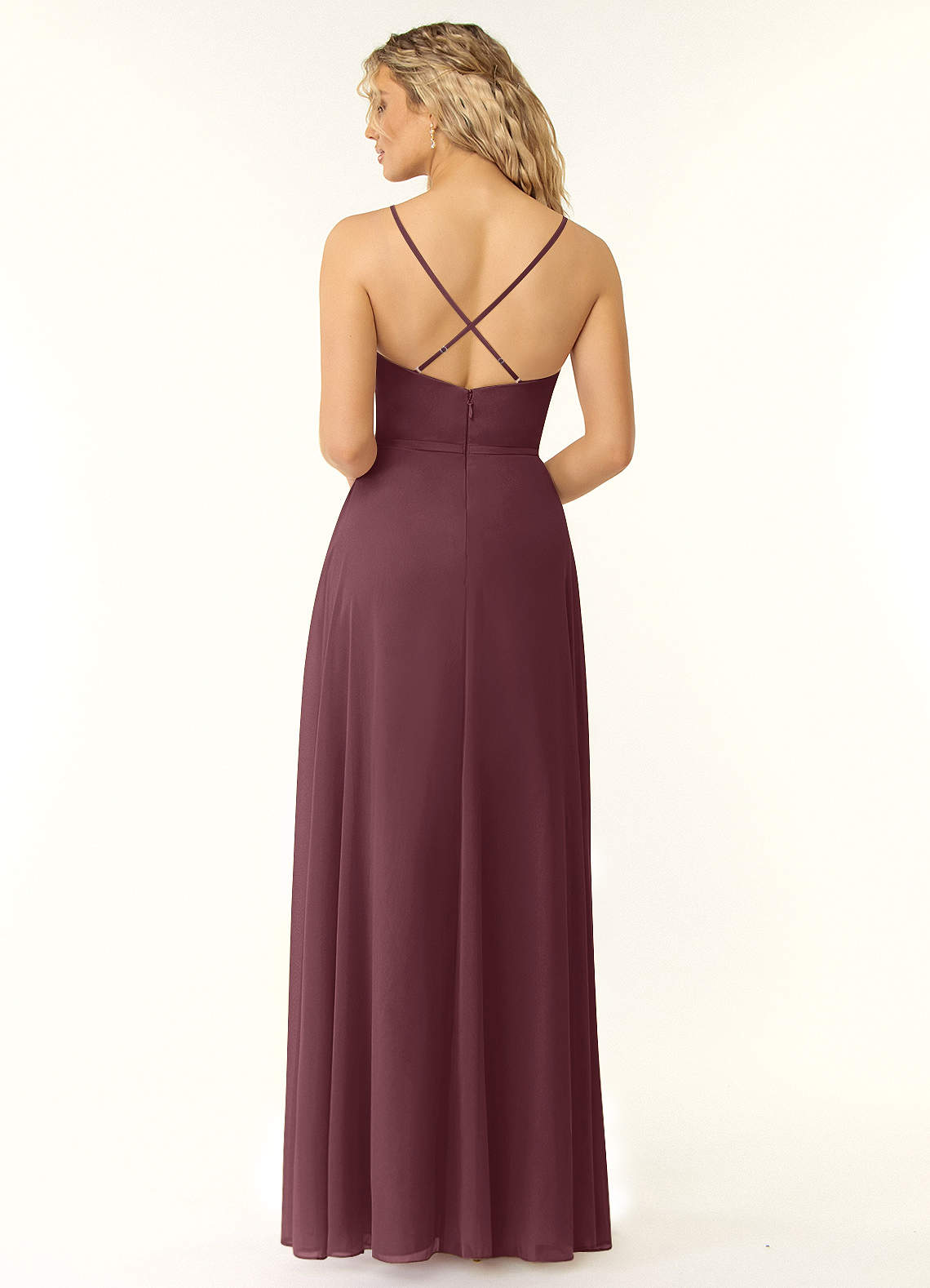 Naeem A-Line V-Neck Chiffon Bridesmaid Dress in Sangria