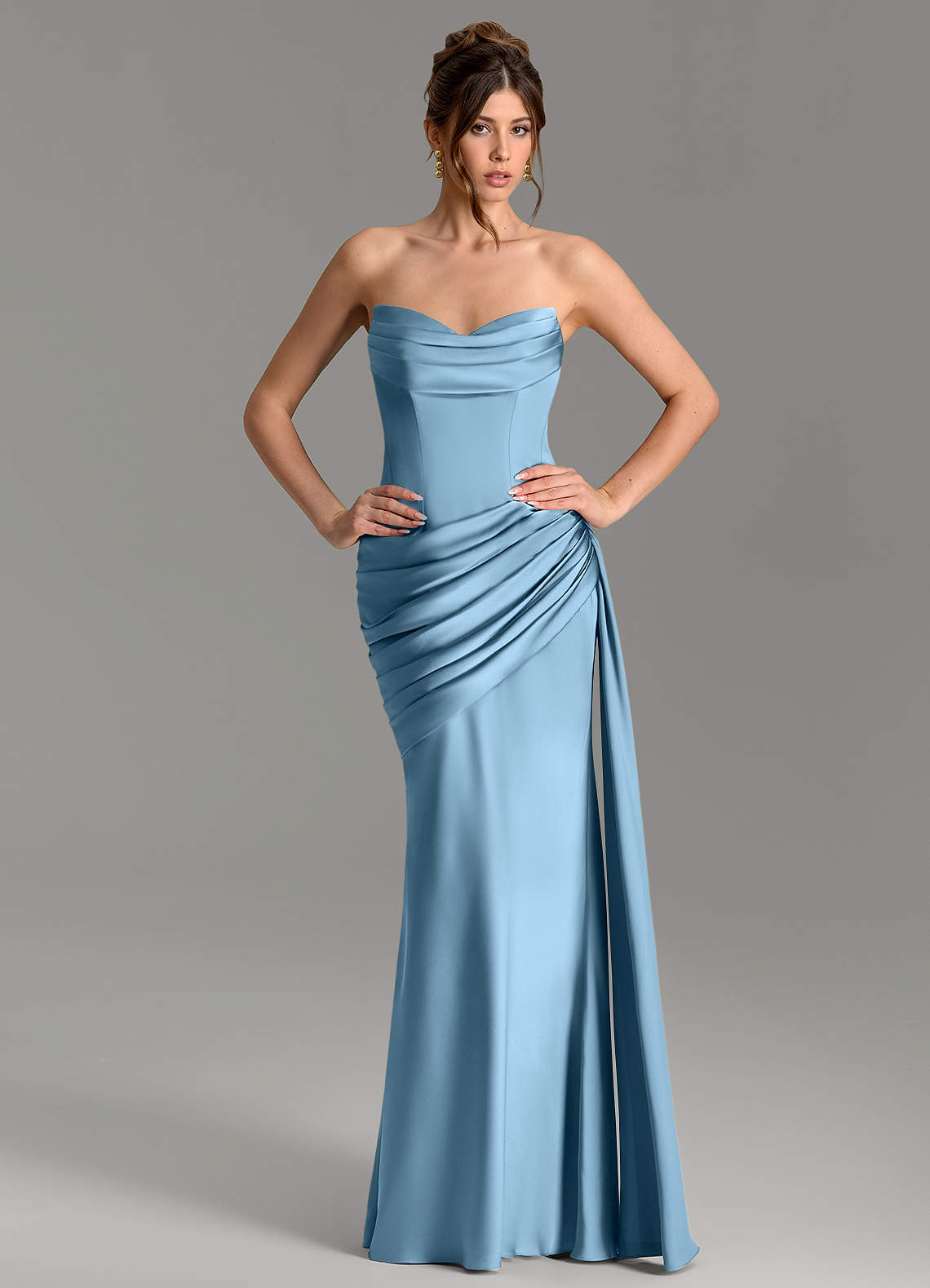 Zorah Mermaid Sweetheart Stretch Satin Bridesmaid Dress in Steel Blue