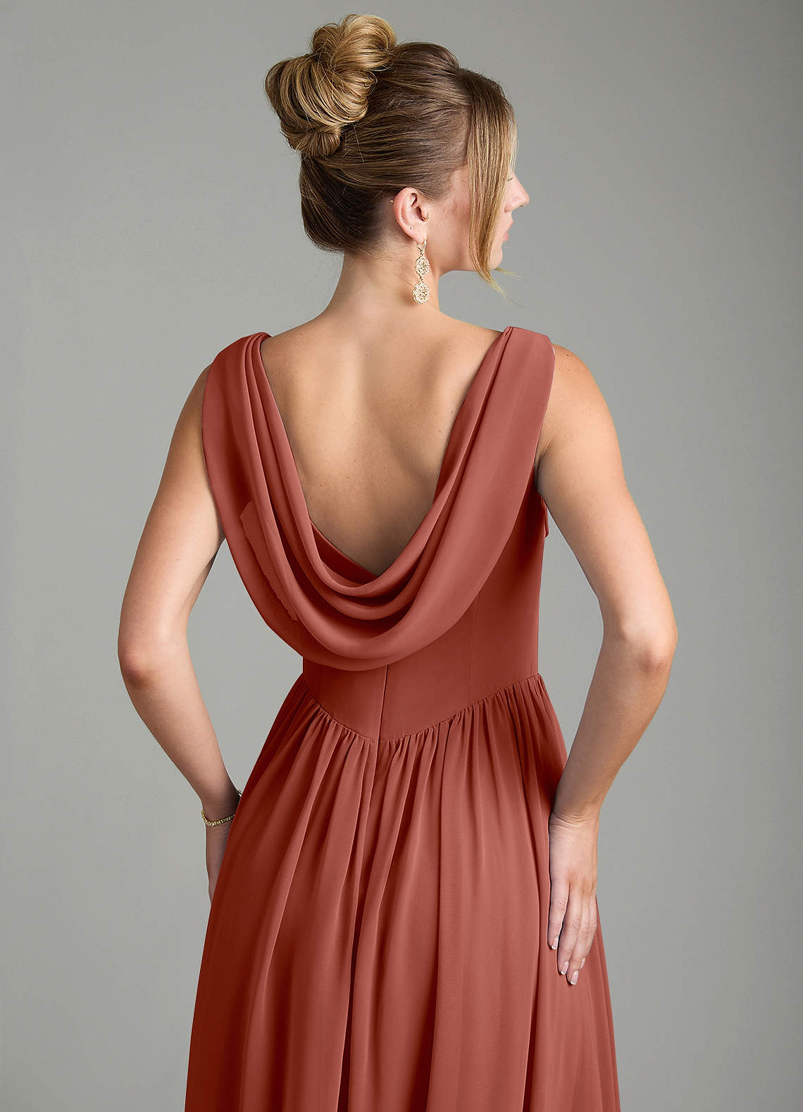 Novi A-Line Square-Neck Chiffon Bridesmaid Dress in Auburn