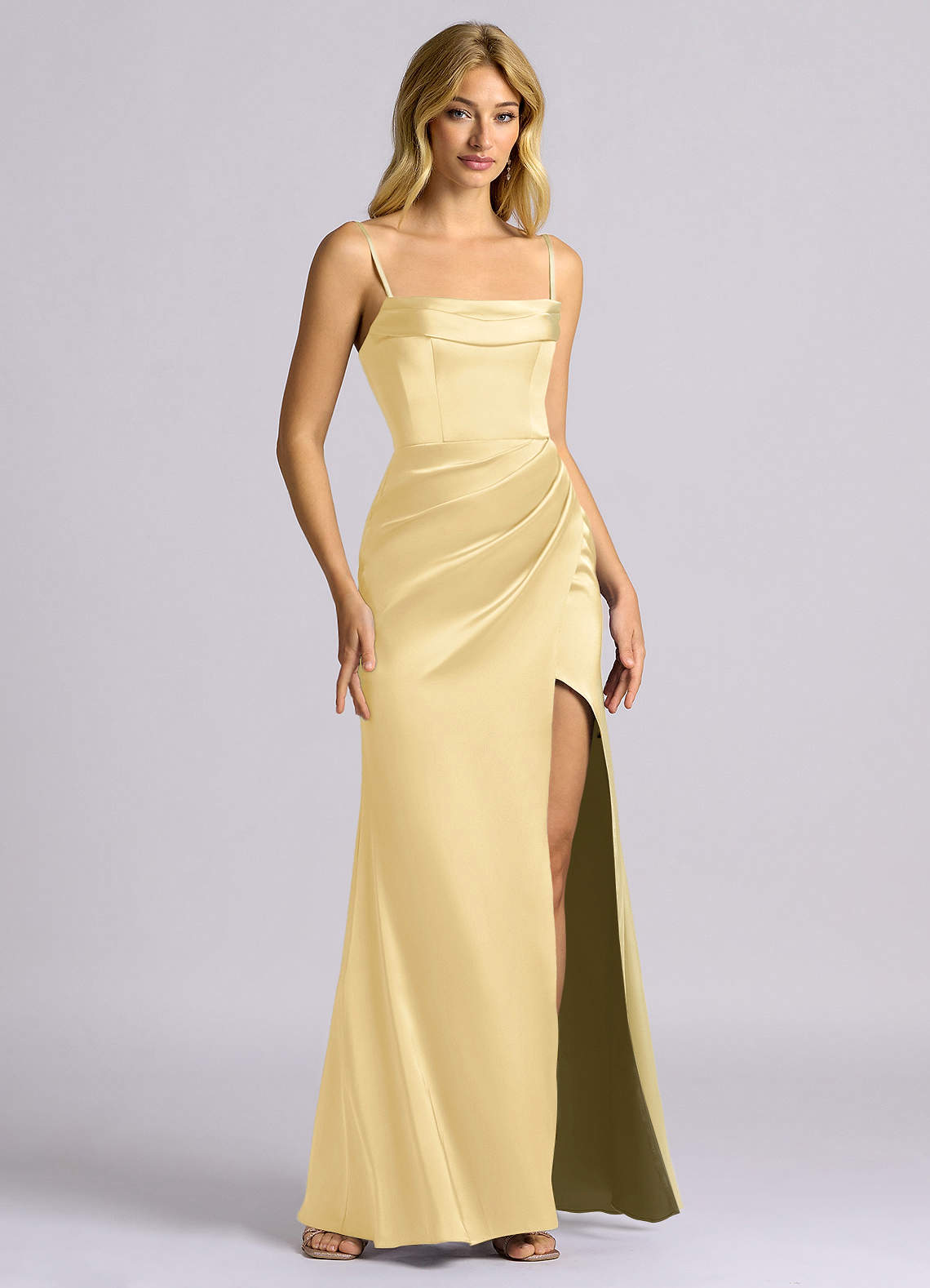 Auden Sheath Off-the-Shoulder Stretch Satin Bridesmaid Dress in Butter