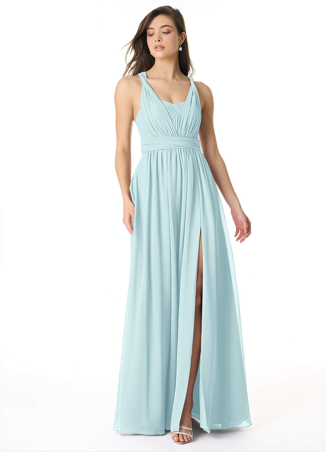 Olani A-Line V-Neck Chiffon Bridesmaid Dress in Sea Glass