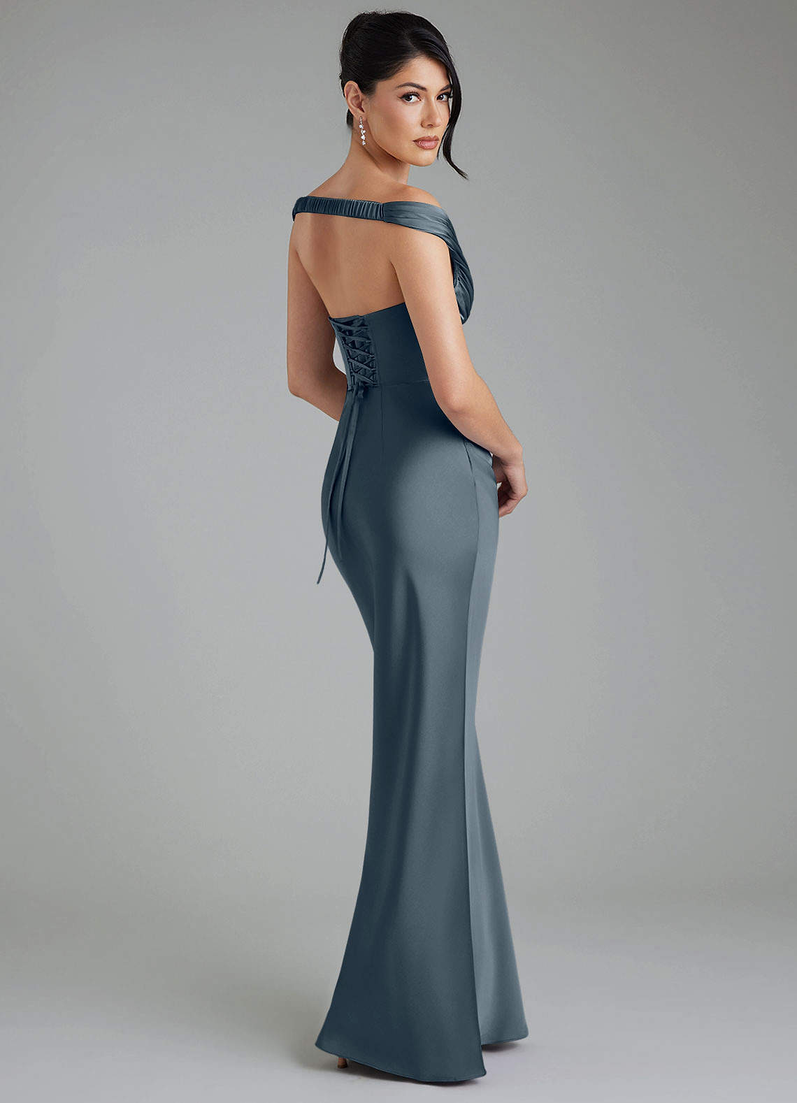Stella Sheath V-Neck Stretch Satin Bridesmaid Dress in Twilight