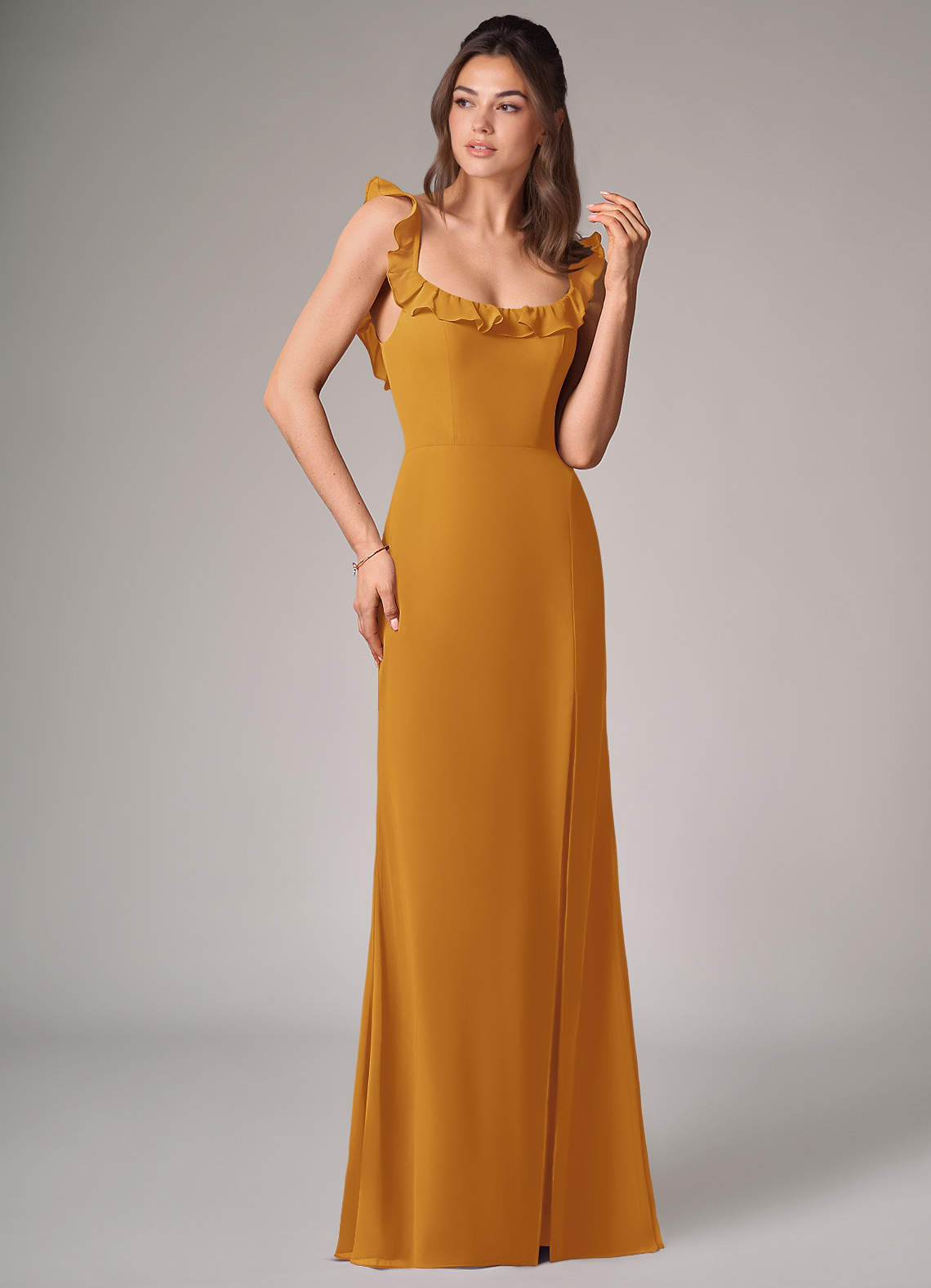 Callie Mermaid Scoop-Neck Chiffon Bridesmaid Dress in butterscotch