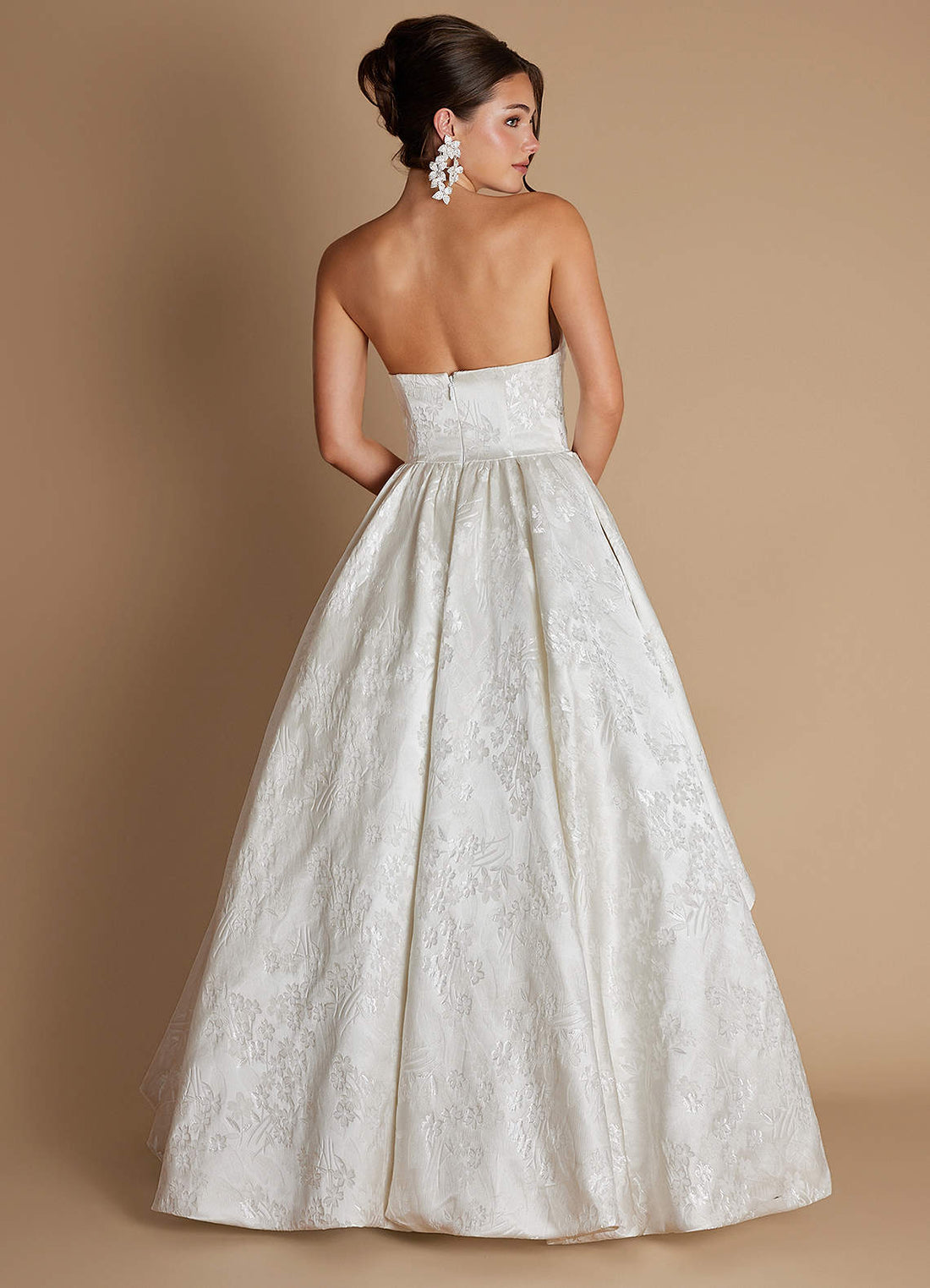 Yana A-Line Strapless Brocade Evening Dress in Ivory Pearl