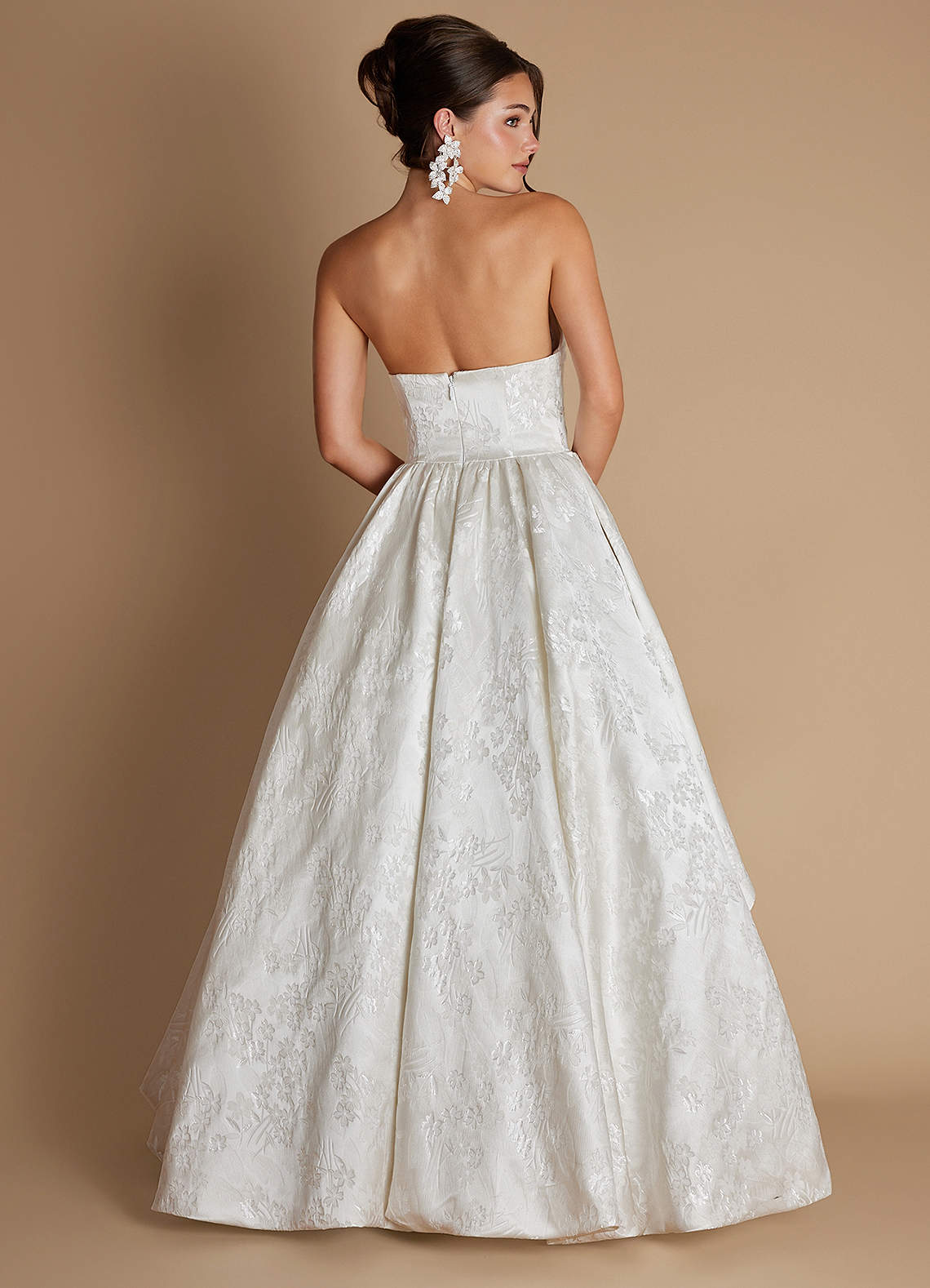Yana A-Line Strapless Brocade Evening Dress in Ivory Pearl
