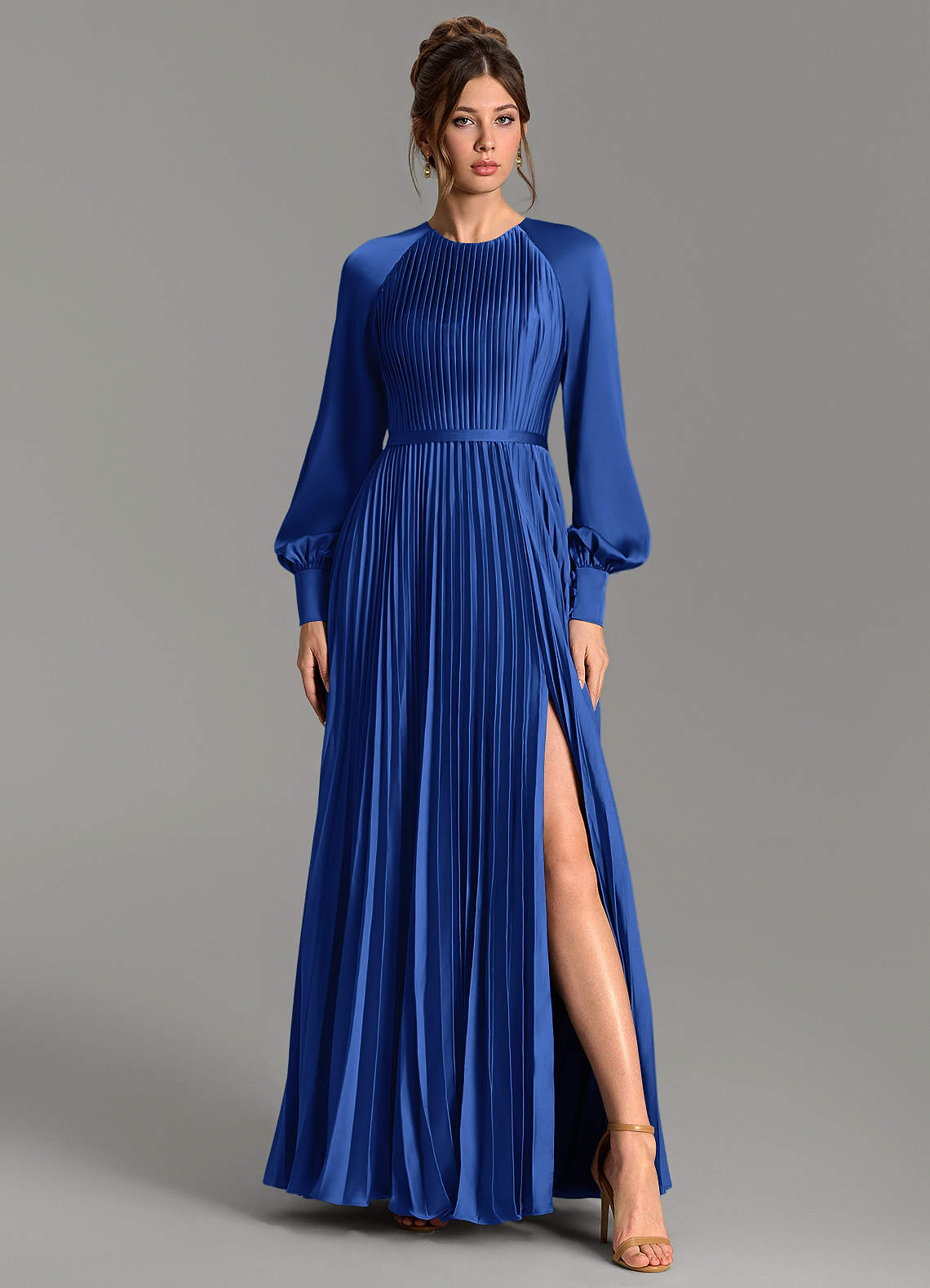 Grayson A-Line Scoop-Neck Stretch Satin Bridesmaid Dress in Royal Blue