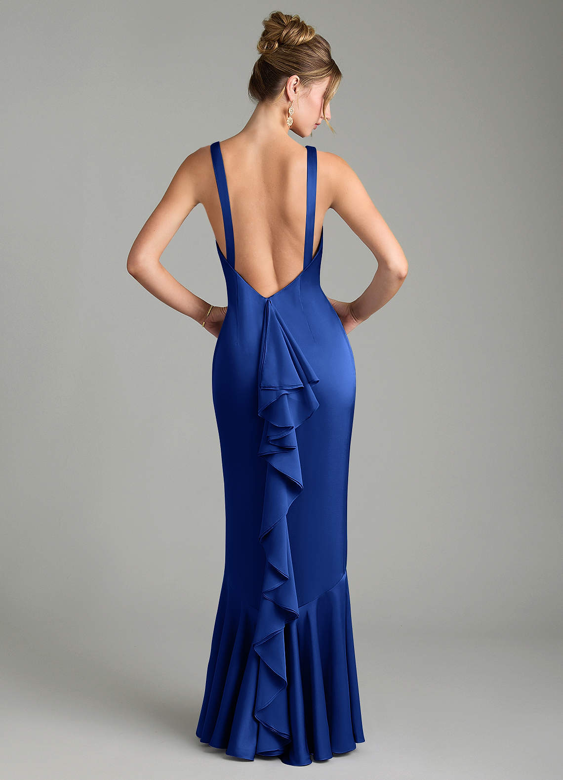 Tamera Mermaid Boat-Neck Stretch Satin and Chiffon Bridesmaid Dress in Royal Blue