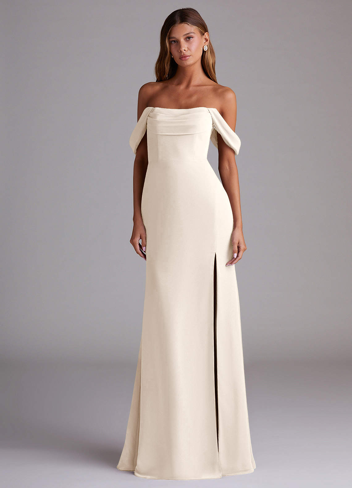 Saige A-Line Off-the-Shoulder Chiffon Bridesmaid Dress in White Alabaster