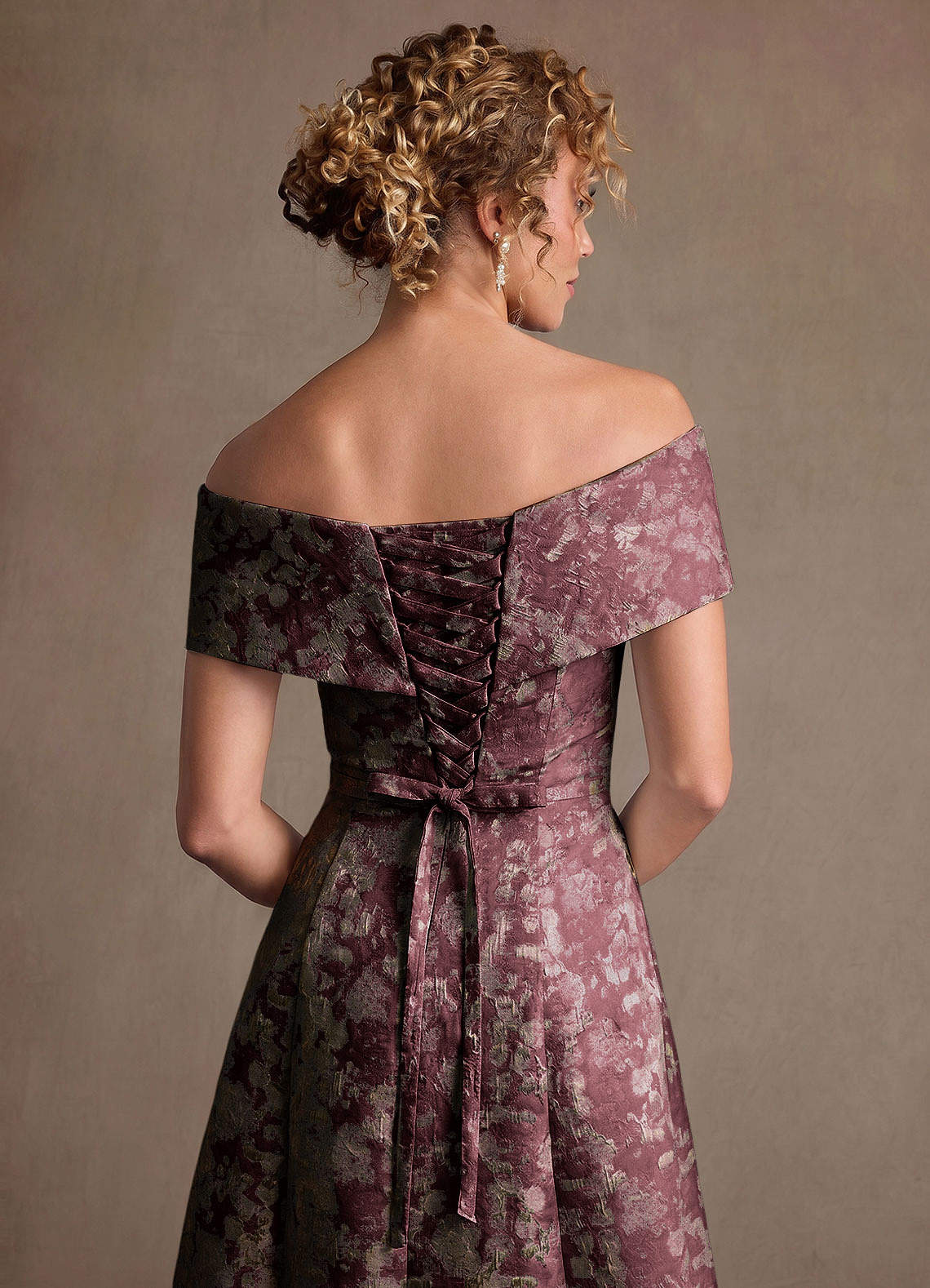 Harriett A-Line Off-the-Shoulder Jacquard Mother of the Bride Dress
