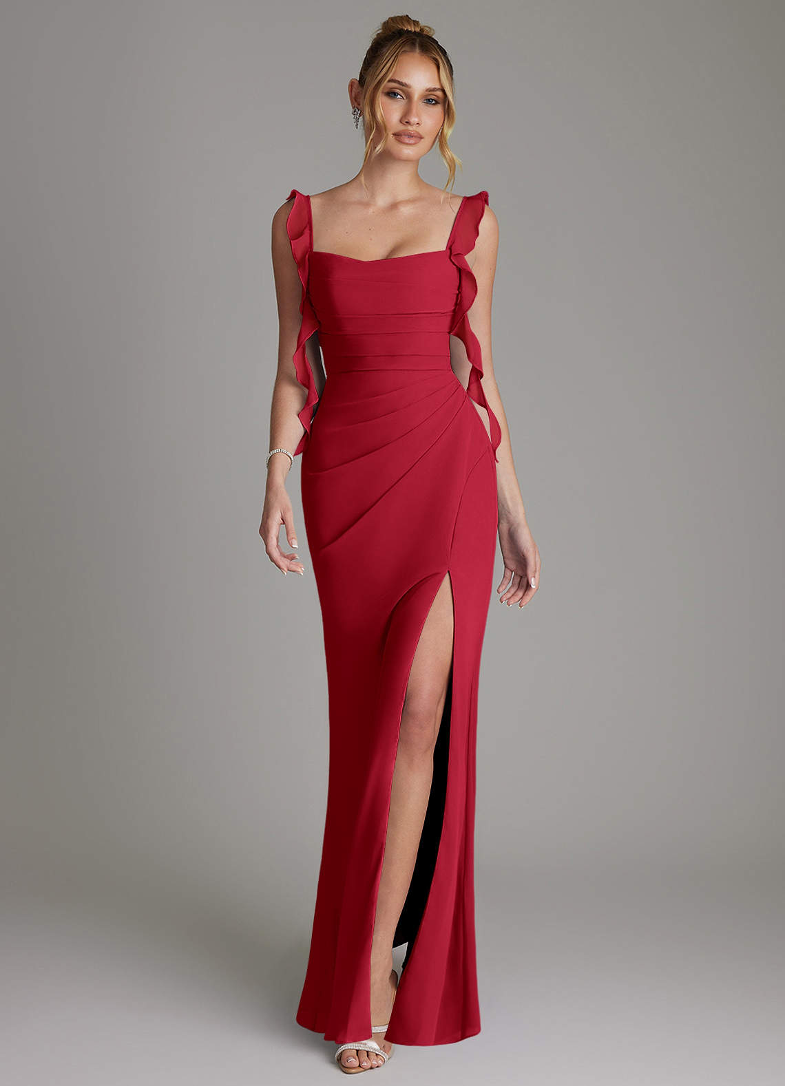 Jessamine Mermaid Sweetheart Chiffon Bridesmaid Dress in Scarlet