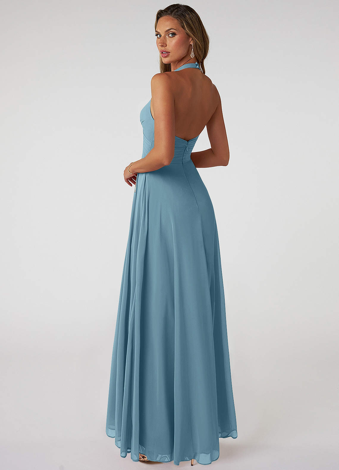 Tessie A-Line V-Neck Chiffon Bridesmaid Dress in Moody Blue