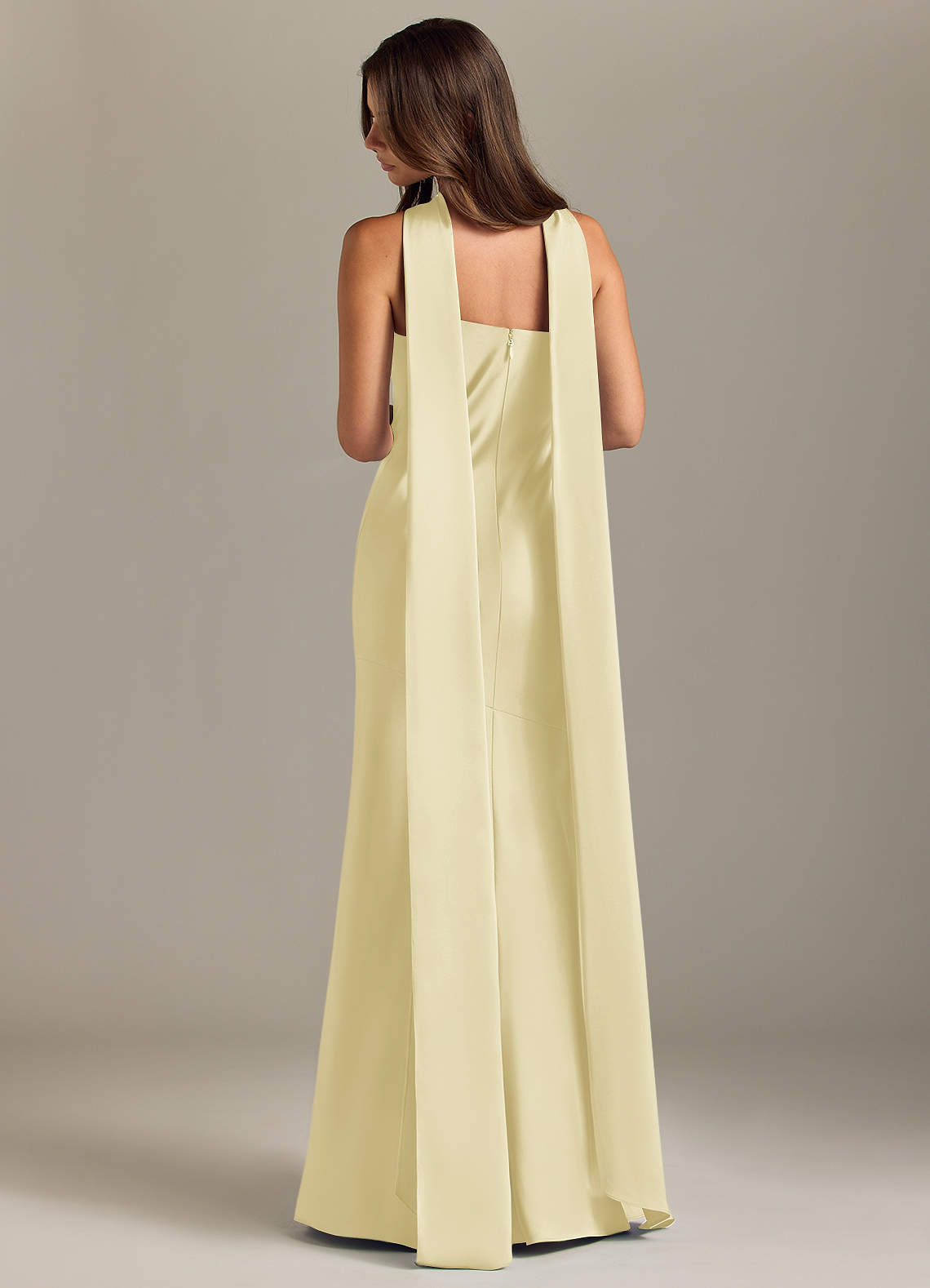 Kinsley Mermaid Halter Stretch Satin Bridesmaid Dress in Lemon Sorbet