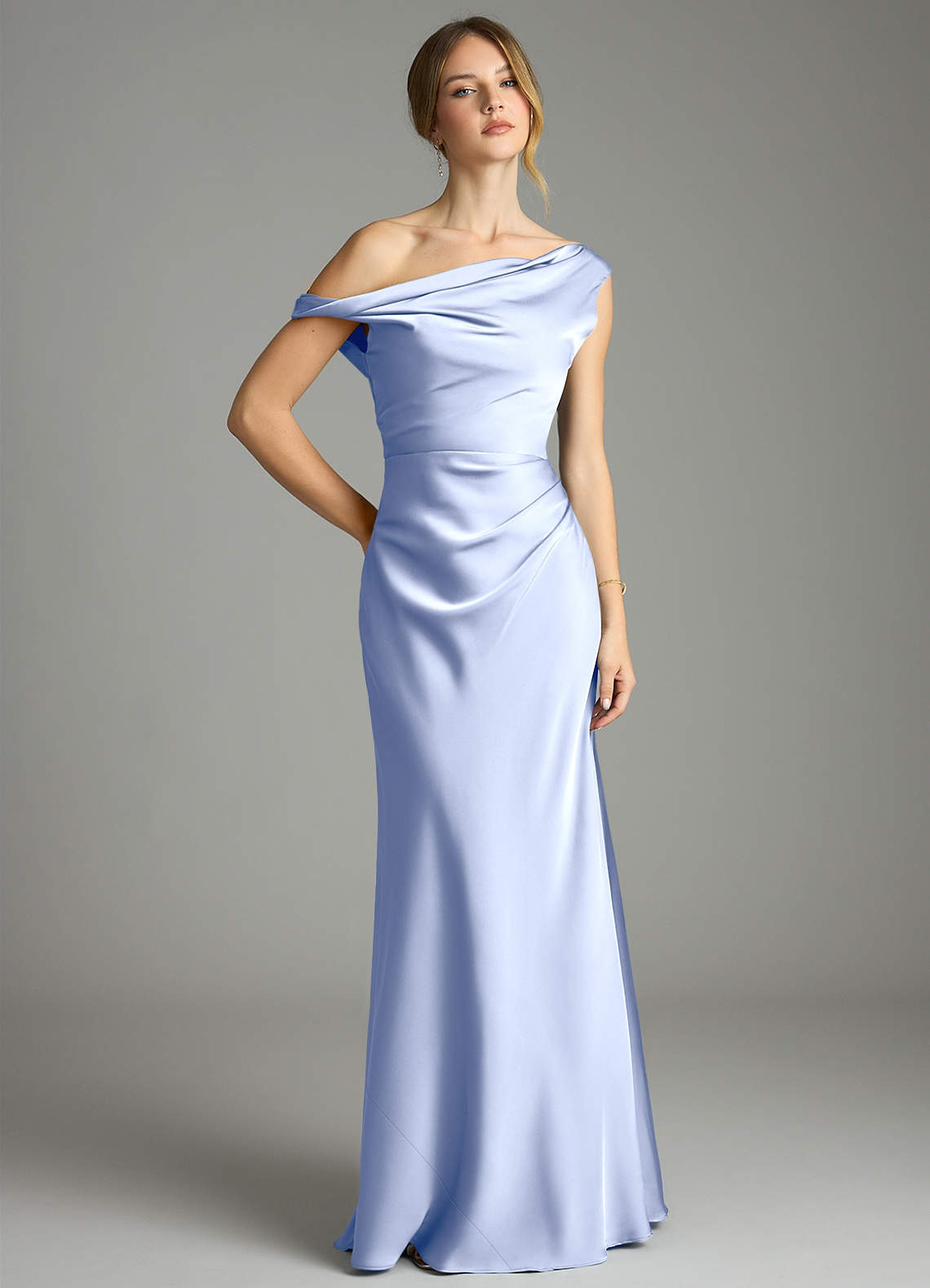 Emerson Mermaid One-Shoulder Stretch Satin Bridesmaid Dress in Ice