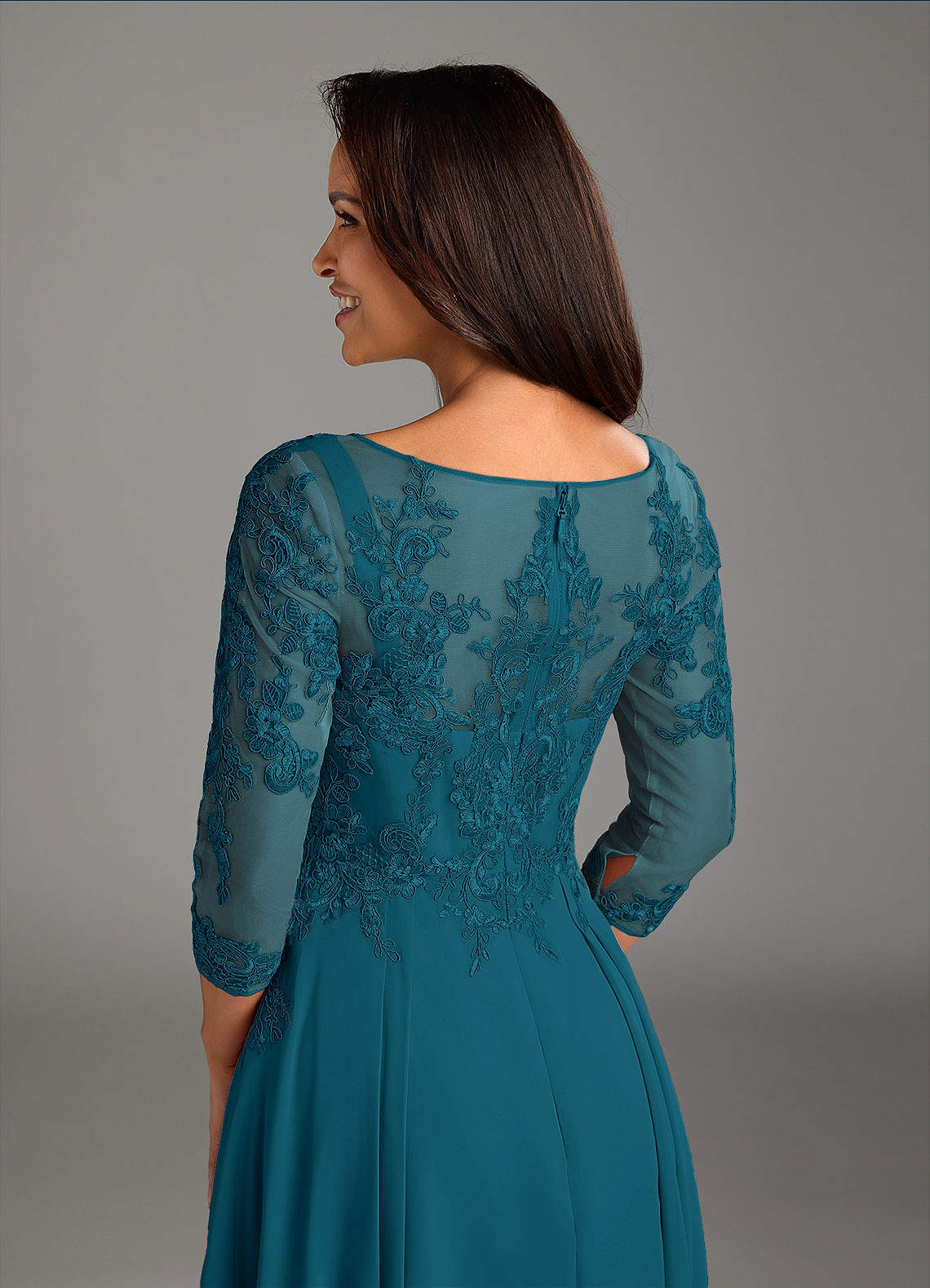 Marge A-Line Scoop-Neck Chiffon and Lace Mother of the Bride Dress in Ink Blue