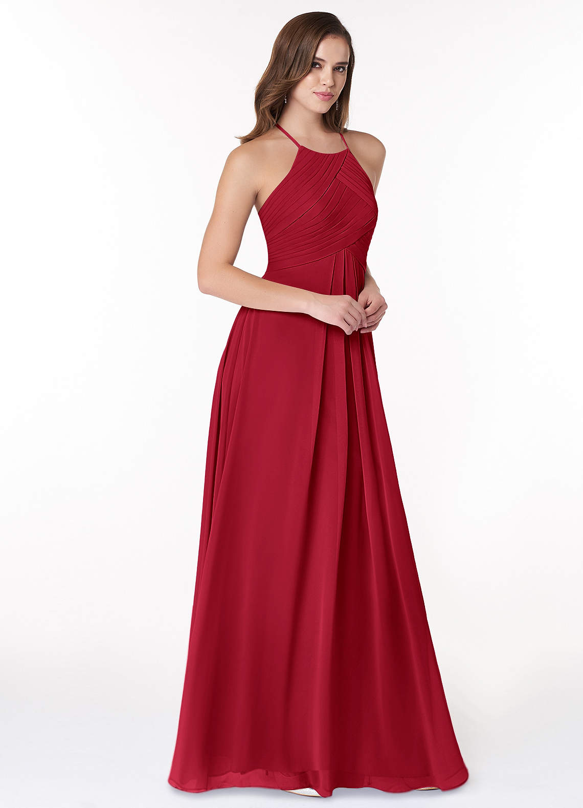 Ginger A-Line Halter Chiffon Bridesmaid Dress in Scarlet