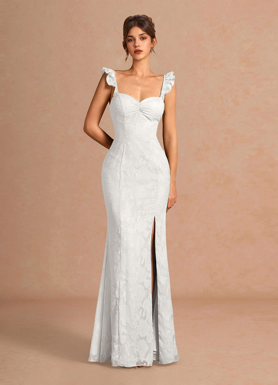Romilly Mermaid Ruffled Chiffon Burnout Evening Dress in Agave Green