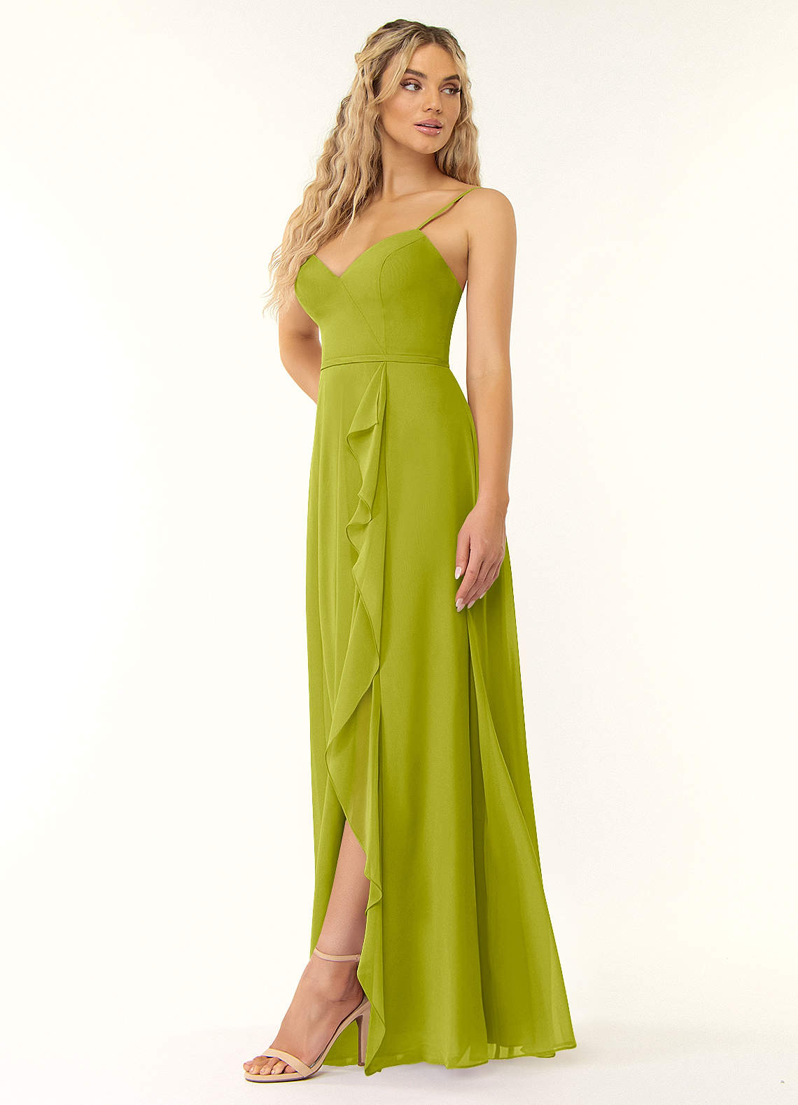 Naeem A-Line V-Neck Chiffon Bridesmaid Dress in Lemongrass