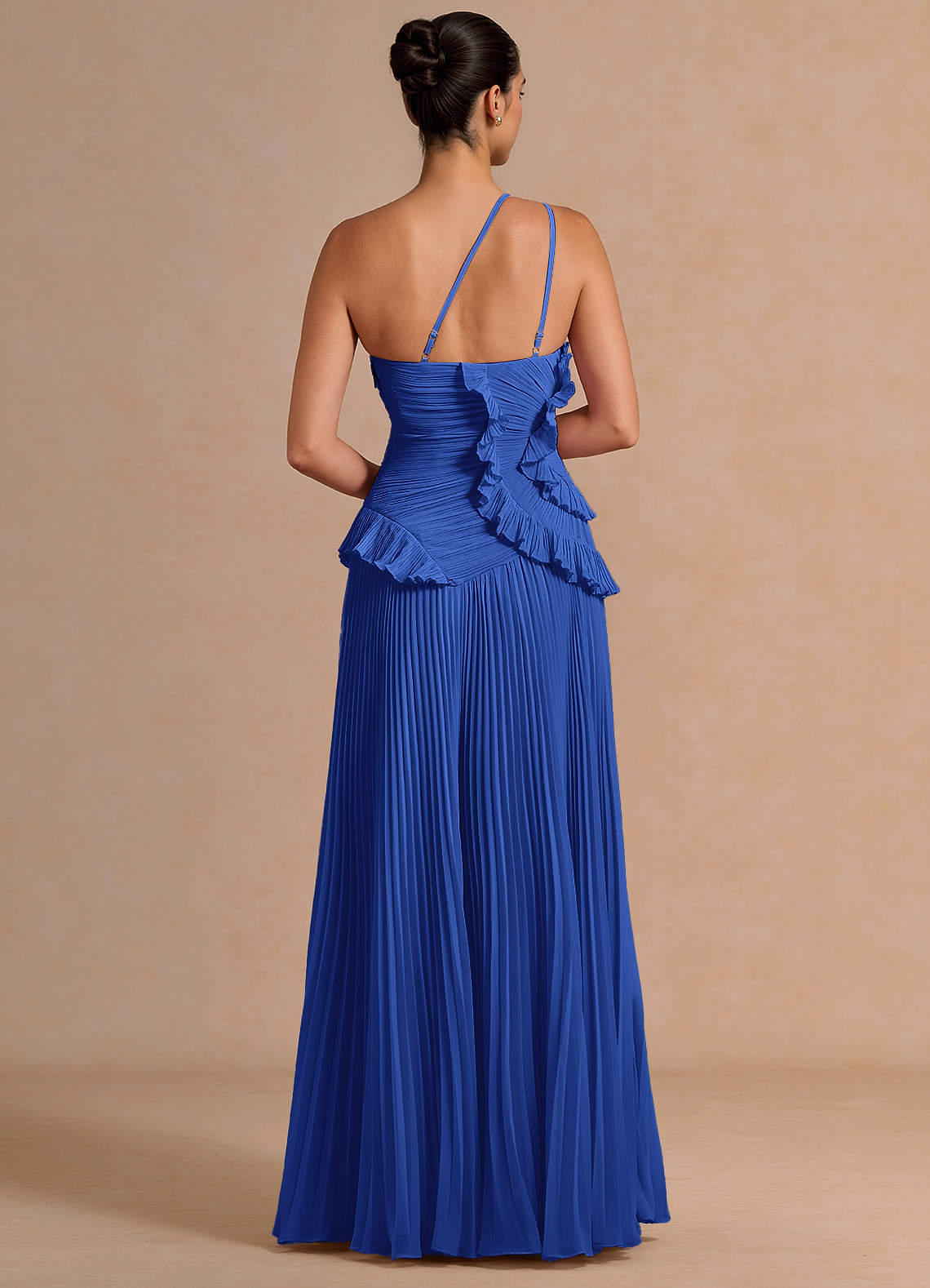 Melody A-Line One-Shoulder Chiffon Evening Dress in Royal Blue