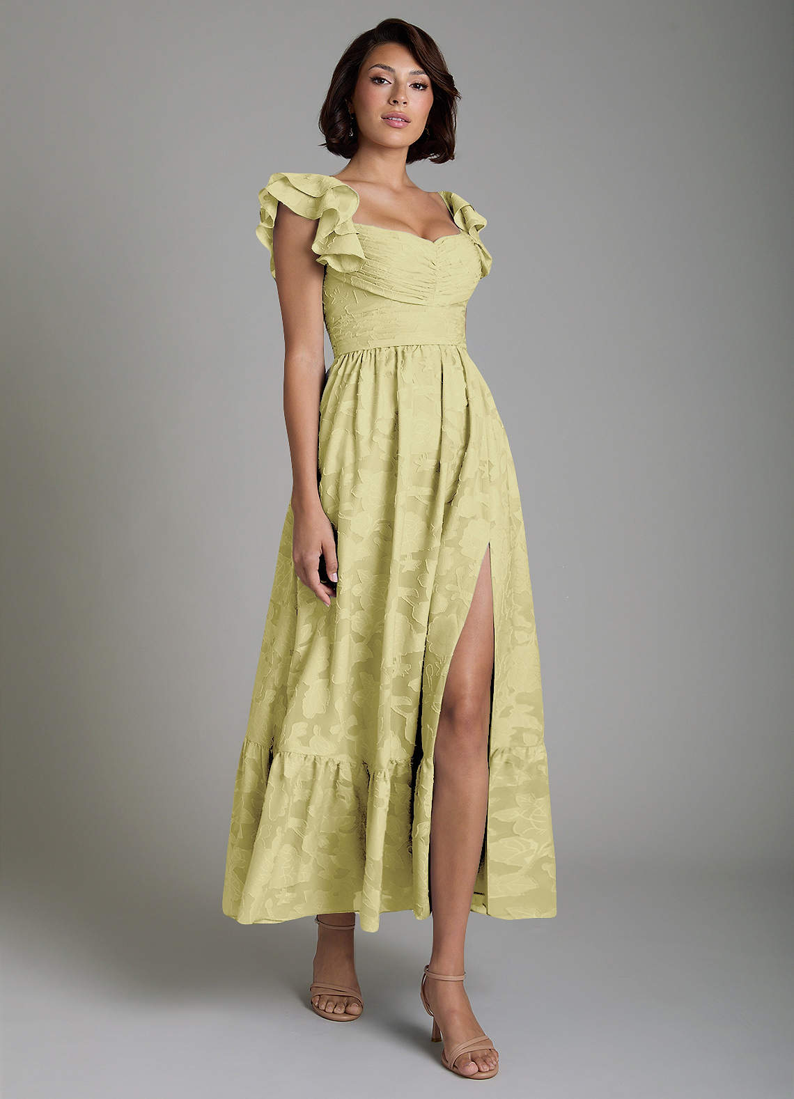 Anaya A-Line V-Neck Floral Burnout Bridesmaid Dress in Lemon Sorbet