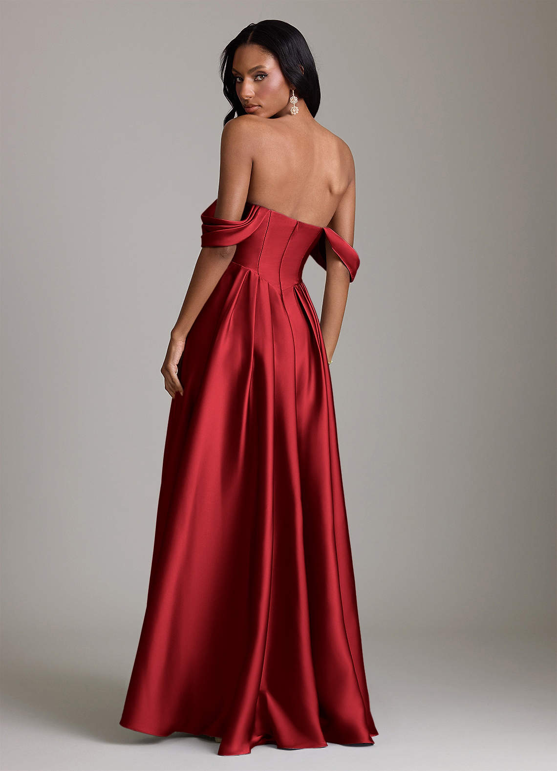 Loisa A-Line Off-the-Shoulder Stretch Satin Bridesmaid Dress in Scarlet