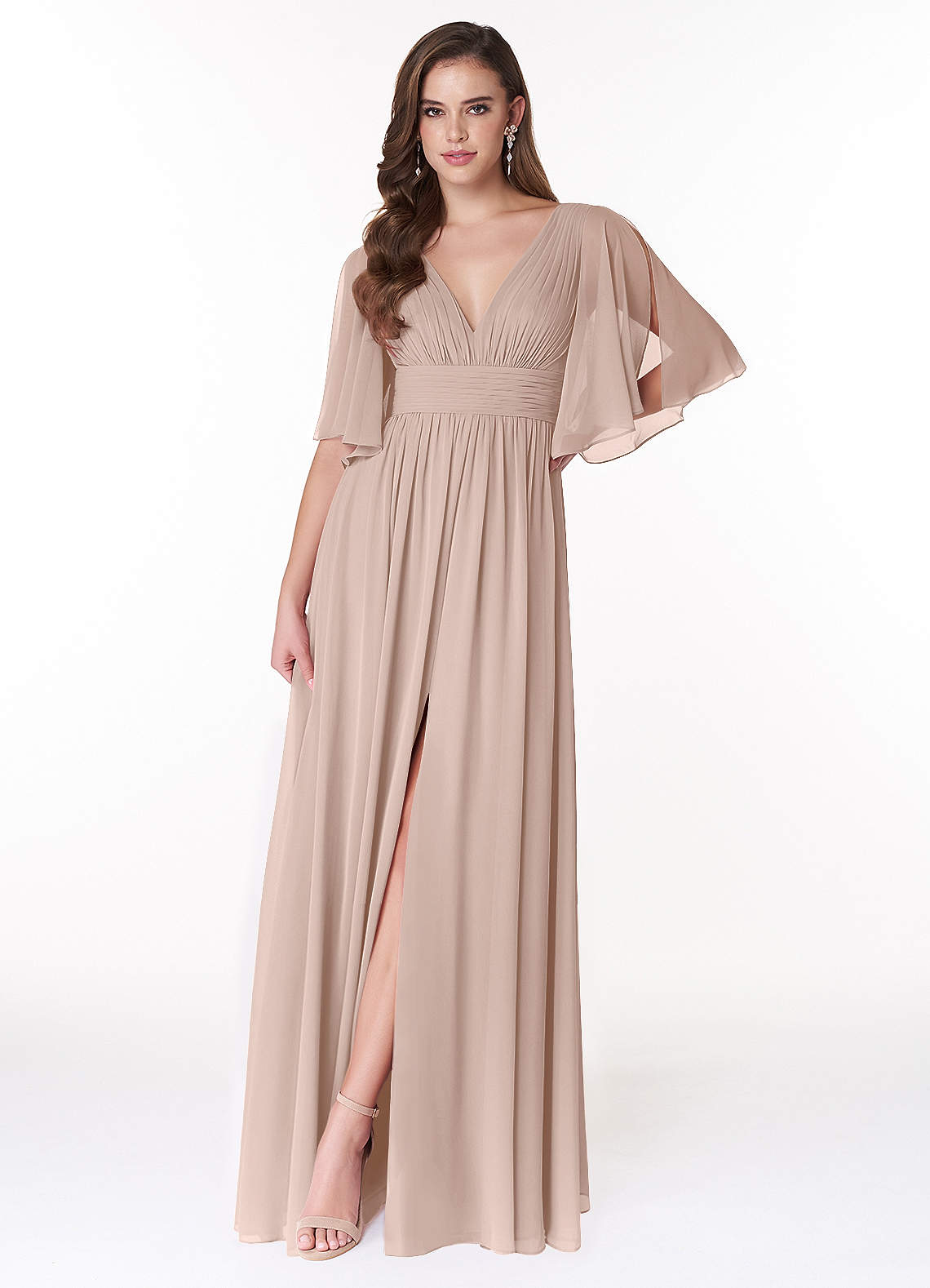 Temeka A-Line V-Neck Chiffon Bridesmaid Dress in English Rose