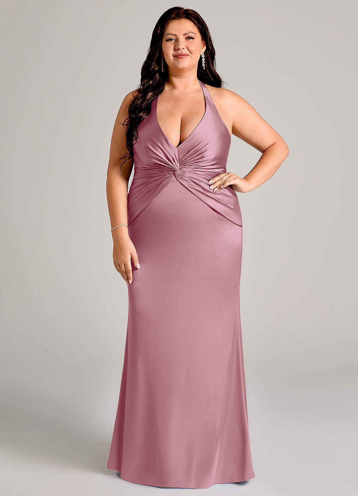 Valerie Mermaid V-Neck Stretch Satin Bridesmaid Dress in Vintage Mauve