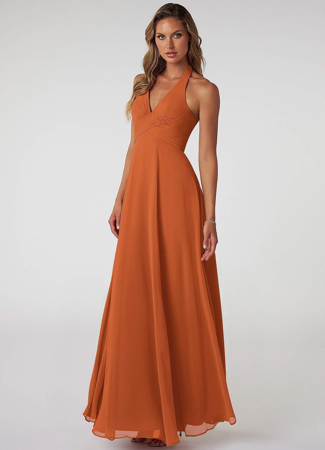 Tessie A-Line V-Neck Chiffon Bridesmaid Dress in Cinnamon