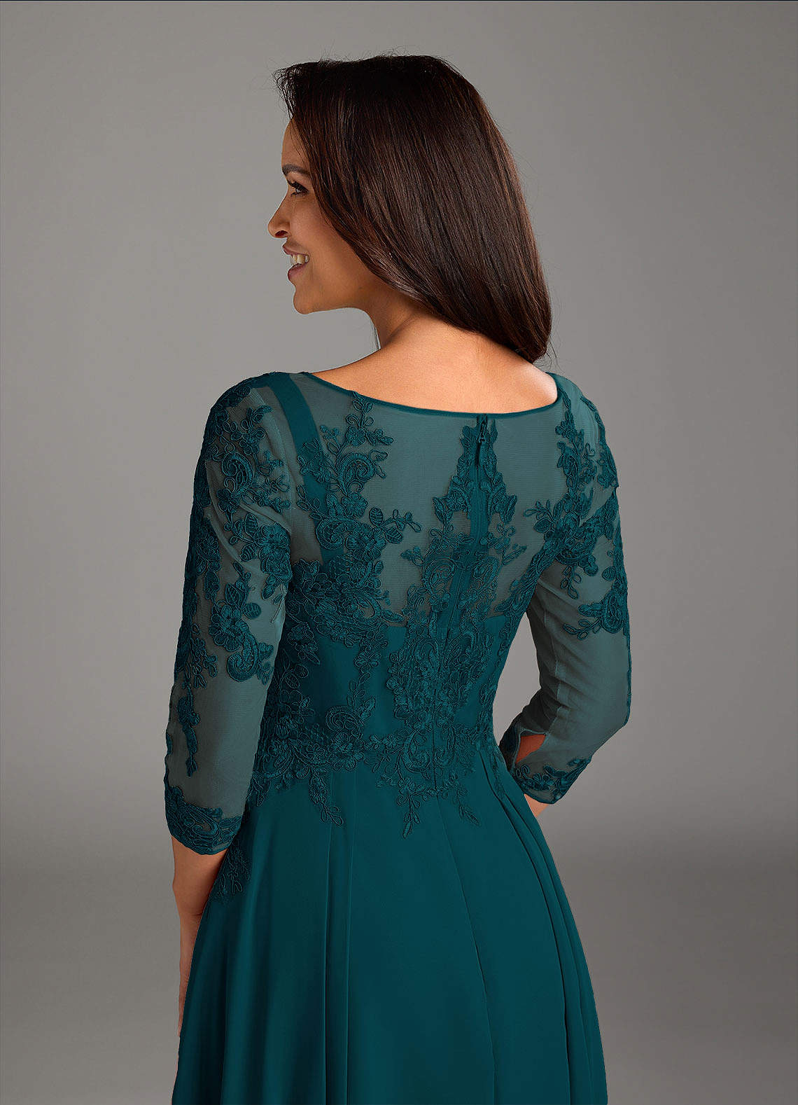 Marge A-Line Scoop-Neck Chiffon and Lace Mother of the Bride Dress in Pine