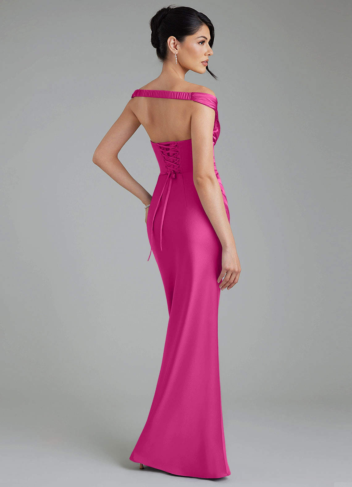 Stella Sheath V-Neck Stretch Satin Bridesmaid Dress in Fuchsia