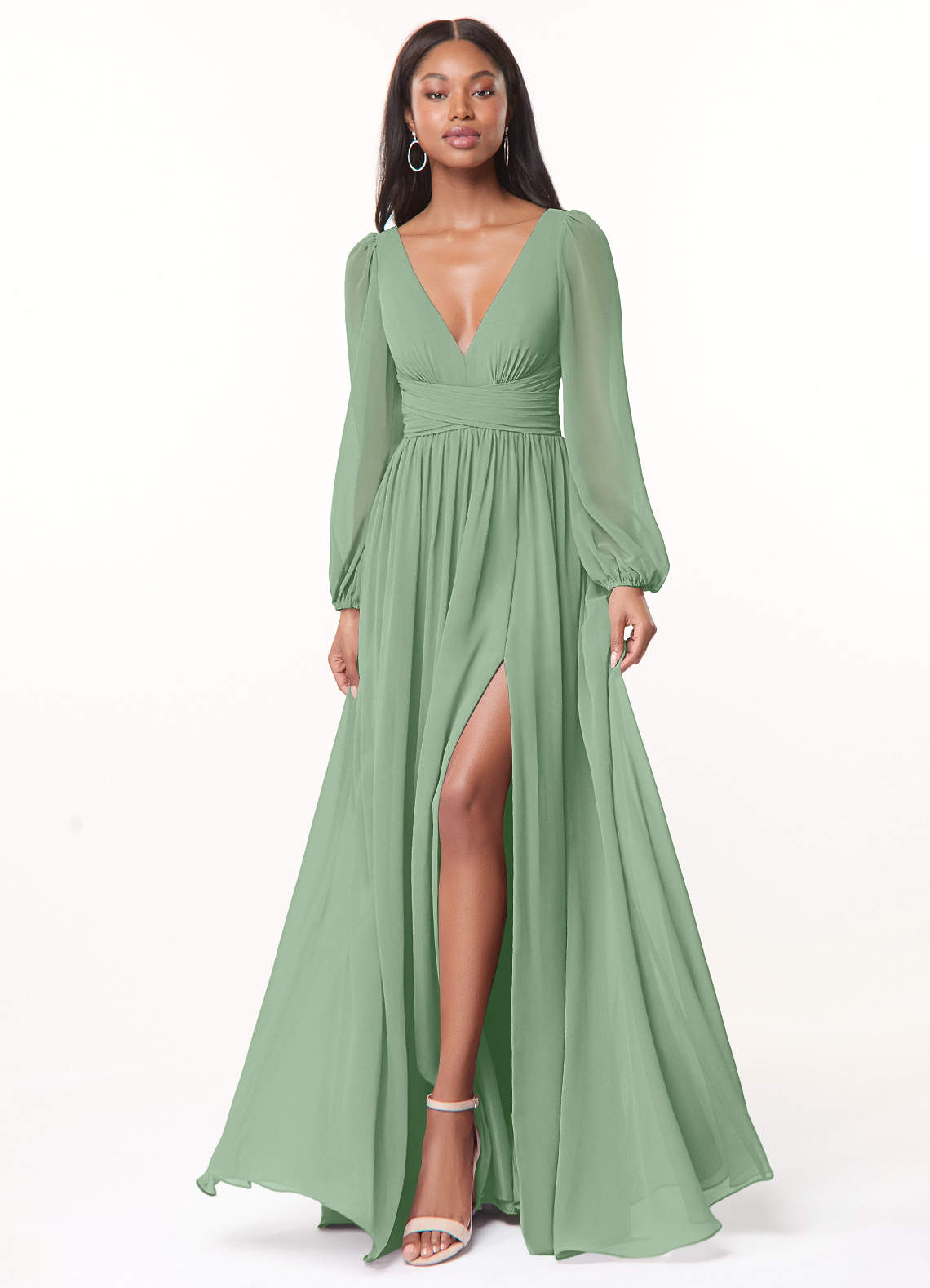 Norah A-Line V-Neck Chiffon Bridesmaid Dress in Matcha