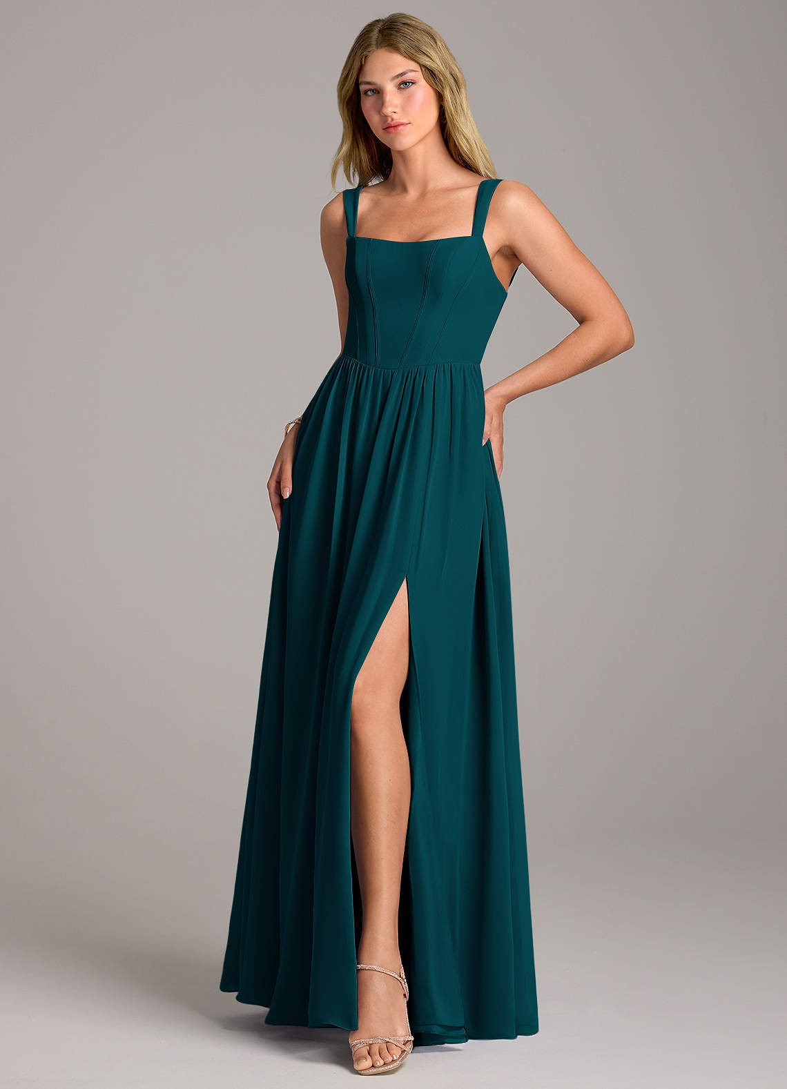 Rosaline A-Line Square-Neck Chiffon Bridesmaid Dress in Pine