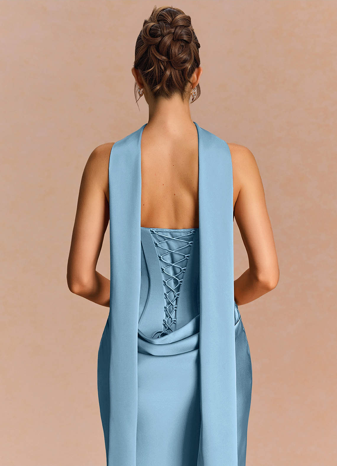 Euphemia Mermaid Strapless Stretch Satin Evening Dress in Steel Blue