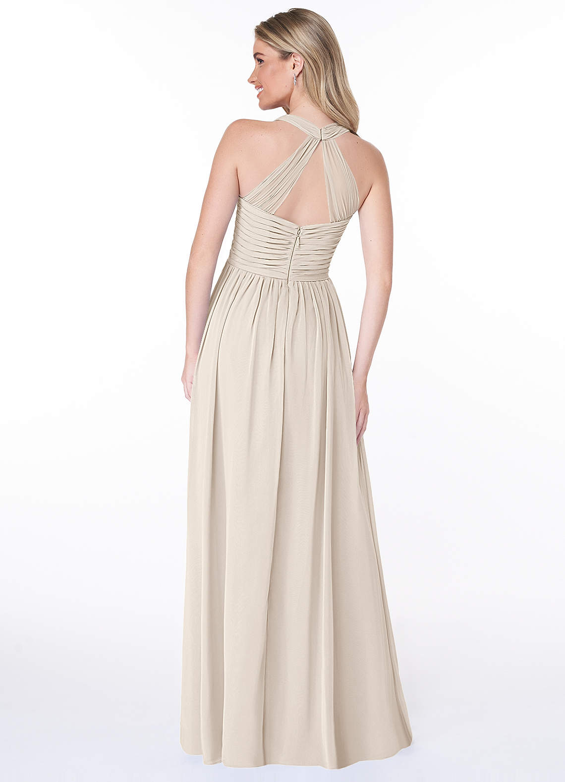Jaclyn A-Line Halter Chiffon Bridesmaid Dress in White Alabaster
