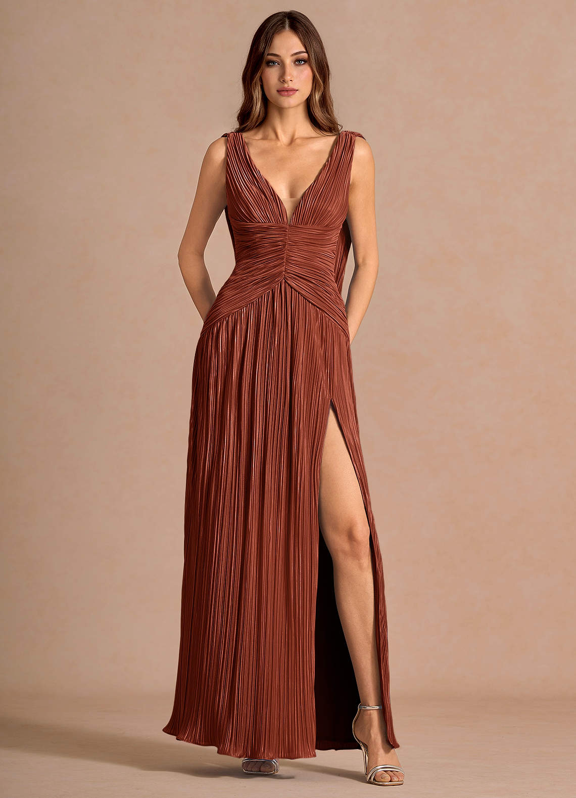 Quellia Sheath V-Neck Stretch Knit Wedding Guest Dress in Red