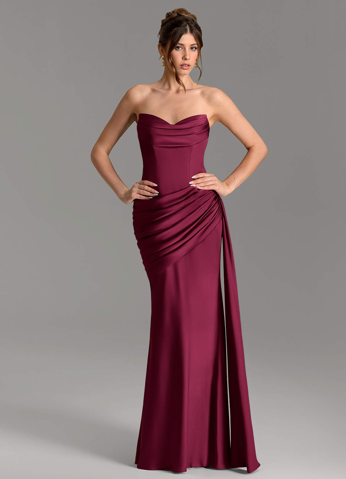 Zorah Mermaid Sweetheart Stretch Satin Bridesmaid Dress in Burgundy