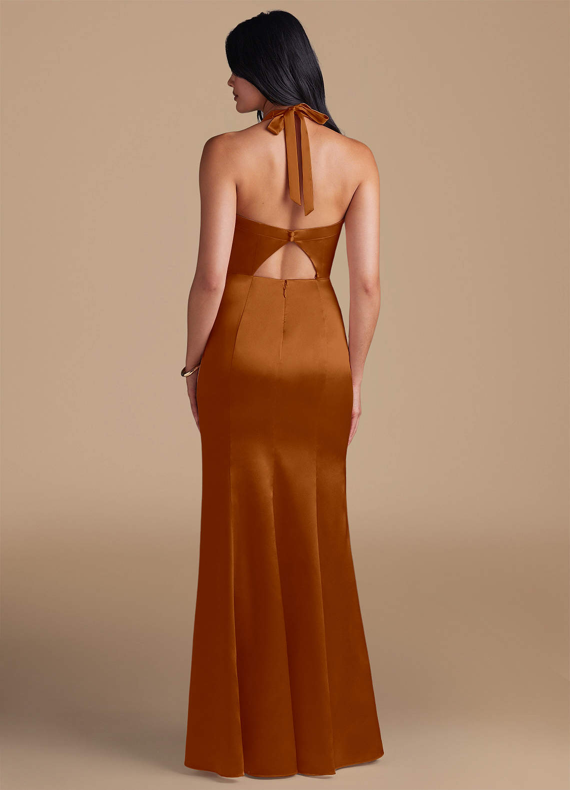 Emeria Sheath Halter Metallic Satin Bridesmaid Dress in Copper