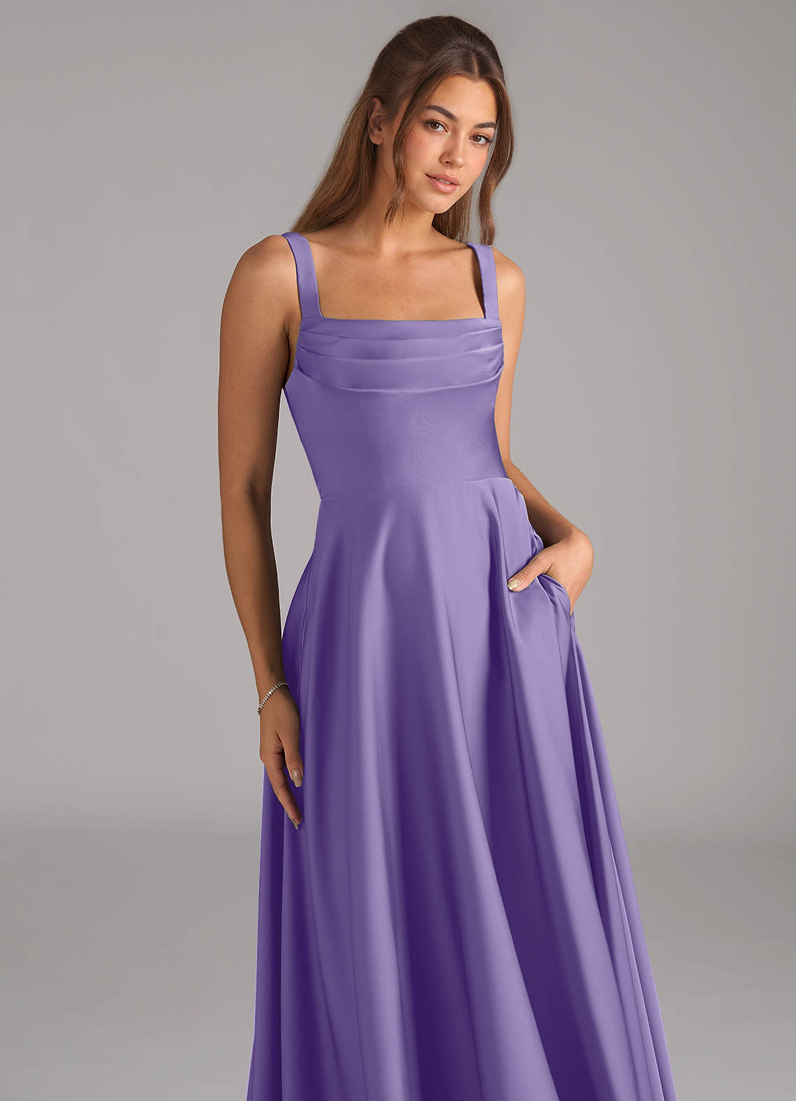 Shaude A-Line Square-Neck Stretch Satin Bridesmaid Dress in Tahiti
